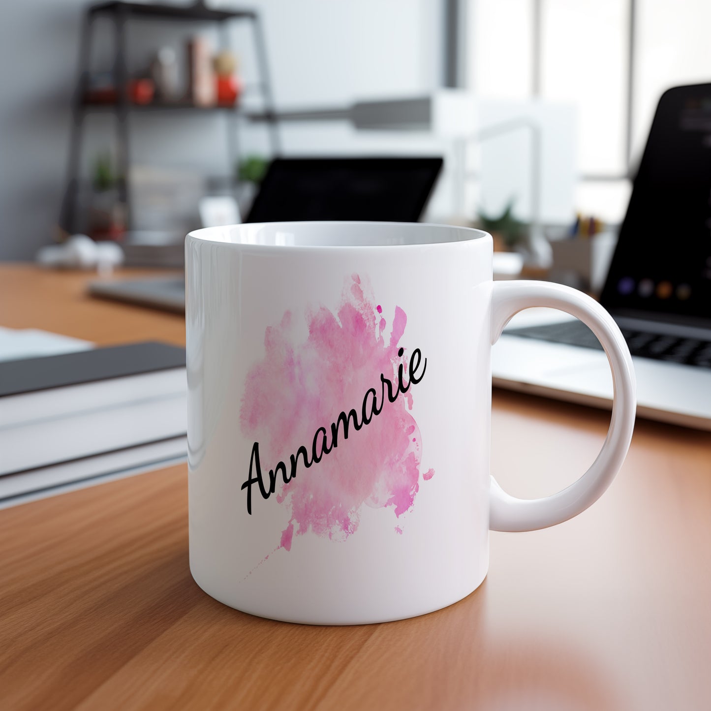 Hrnek se jménem Annamarie – růžový akvarel