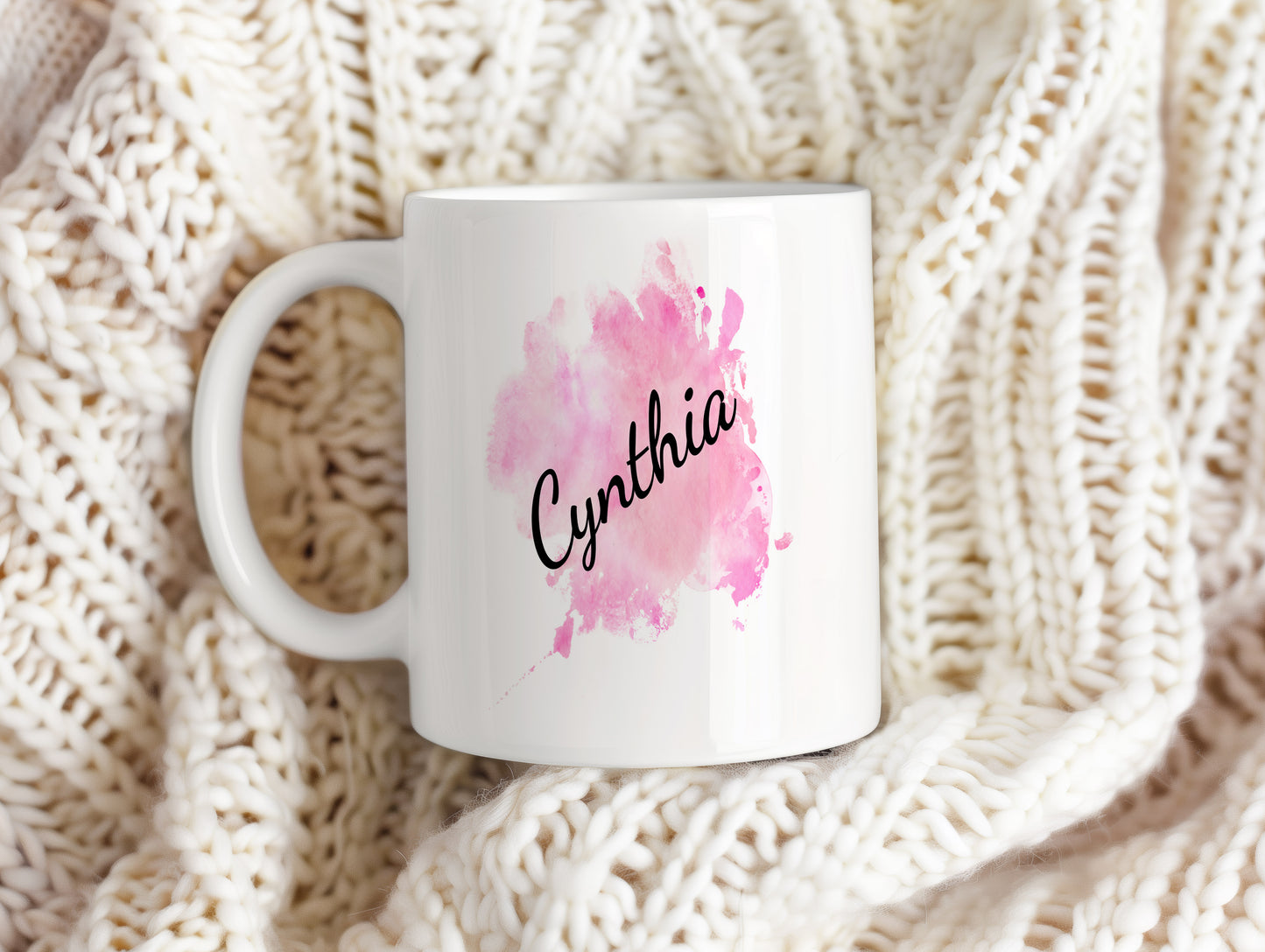 Hrnek se jménem Cynthia – růžový akvarel