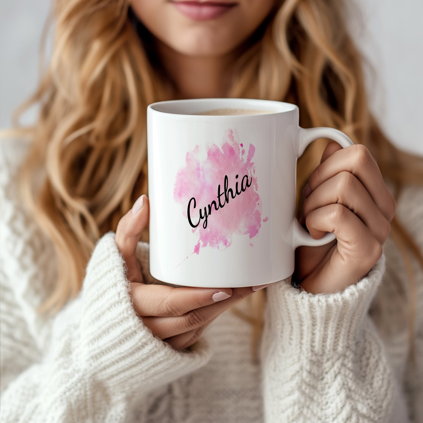 Hrnek se jménem Cynthia – růžový akvarel