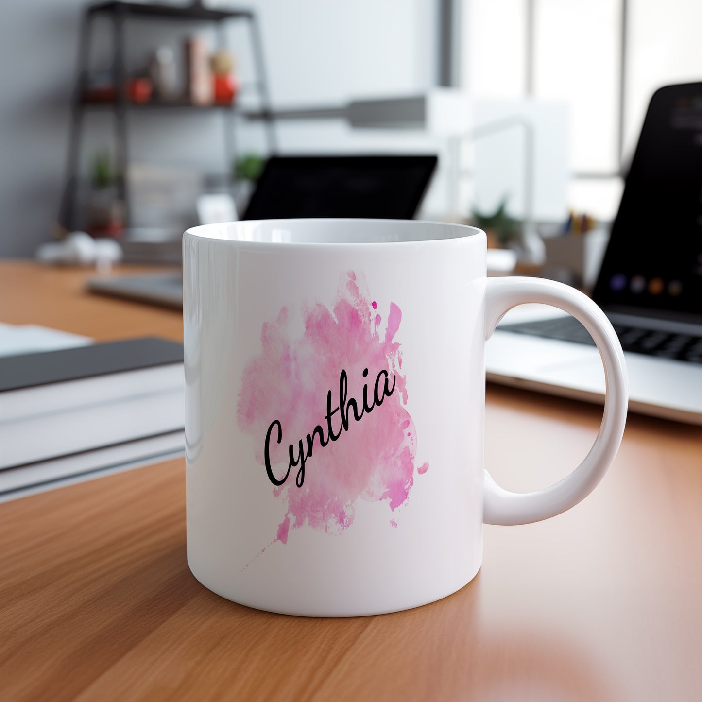 Hrnek se jménem Cynthia – růžový akvarel