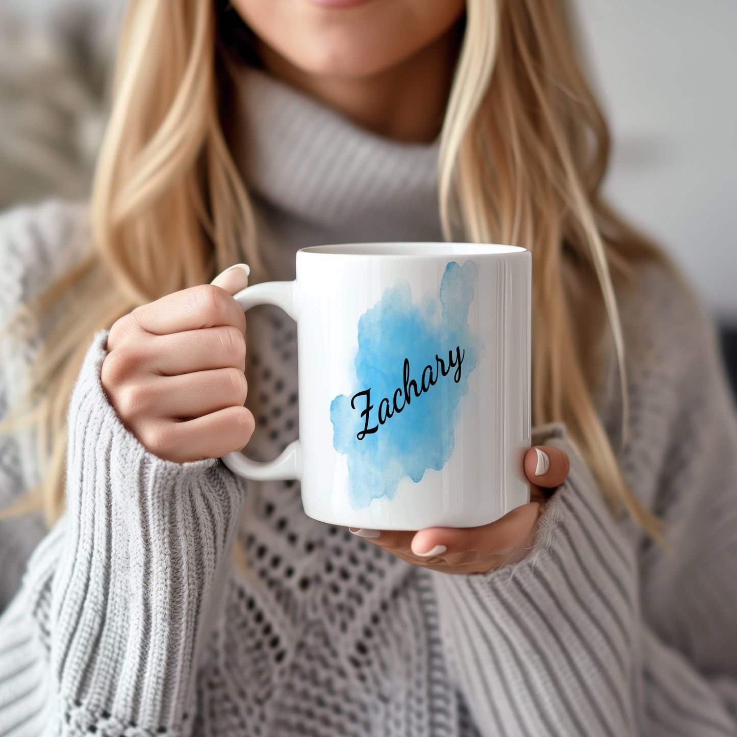 Hrnek se jménem Zachary – modrý akvarel