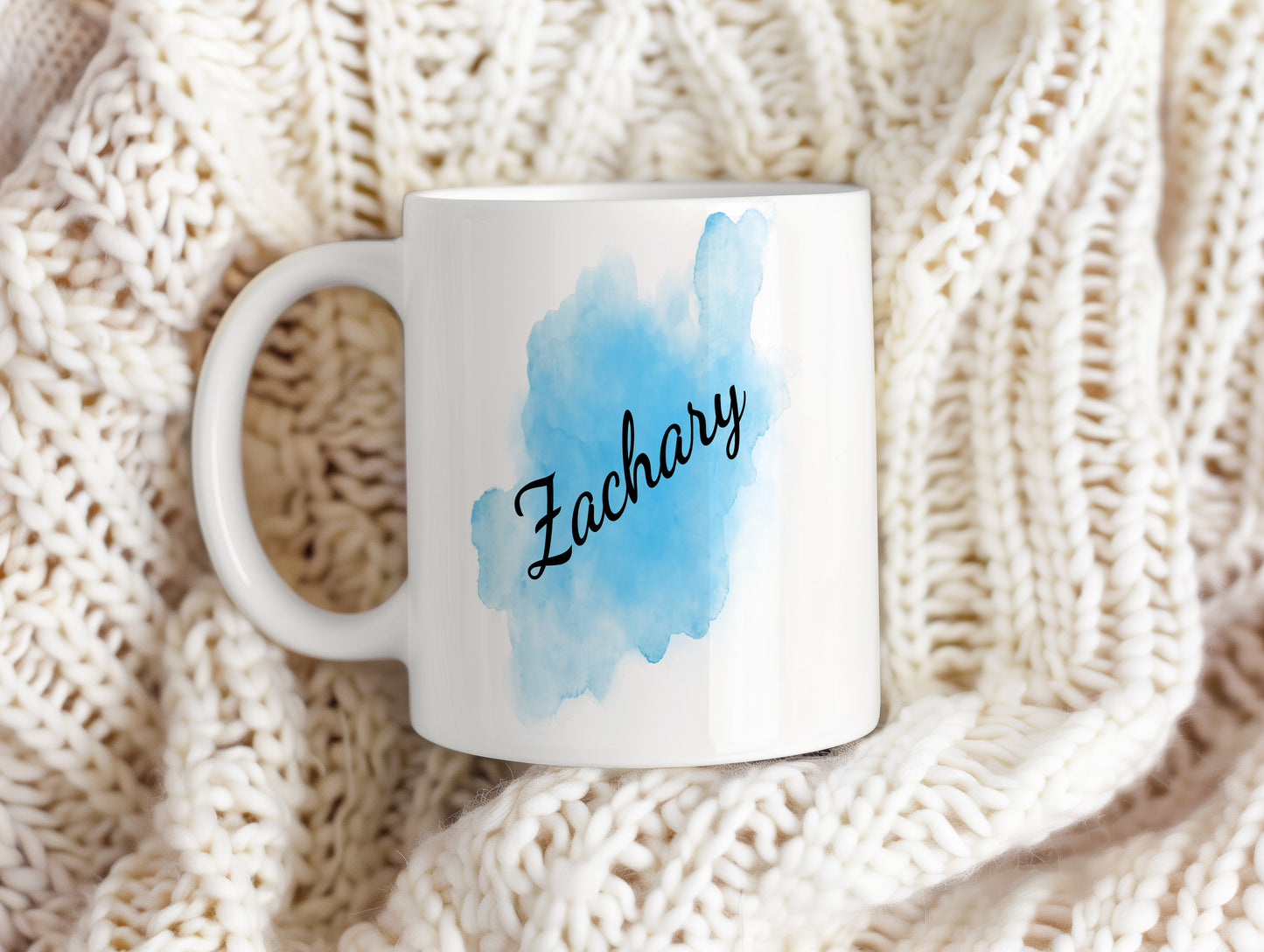 Hrnek se jménem Zachary – modrý akvarel