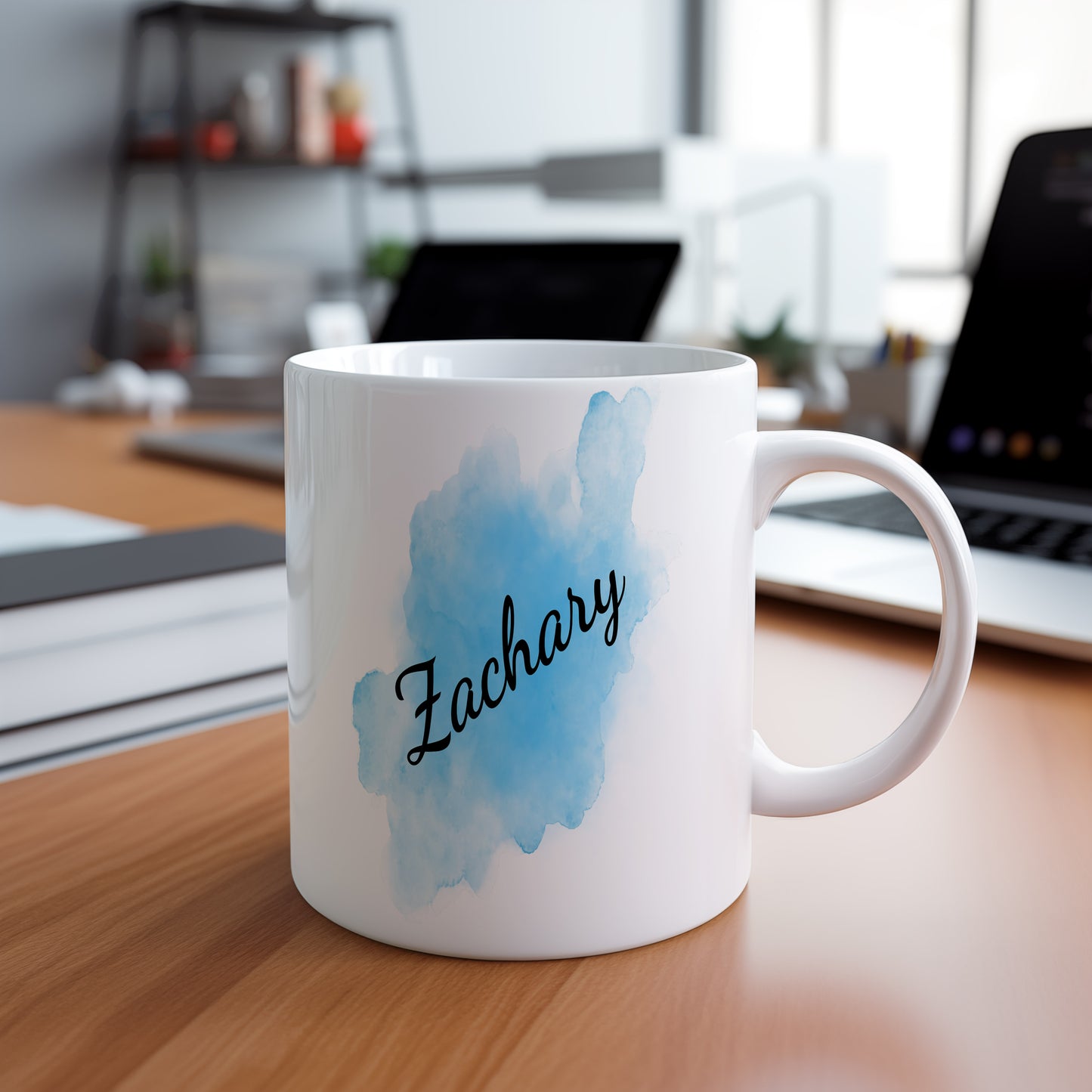 Hrnek se jménem Zachary – modrý akvarel