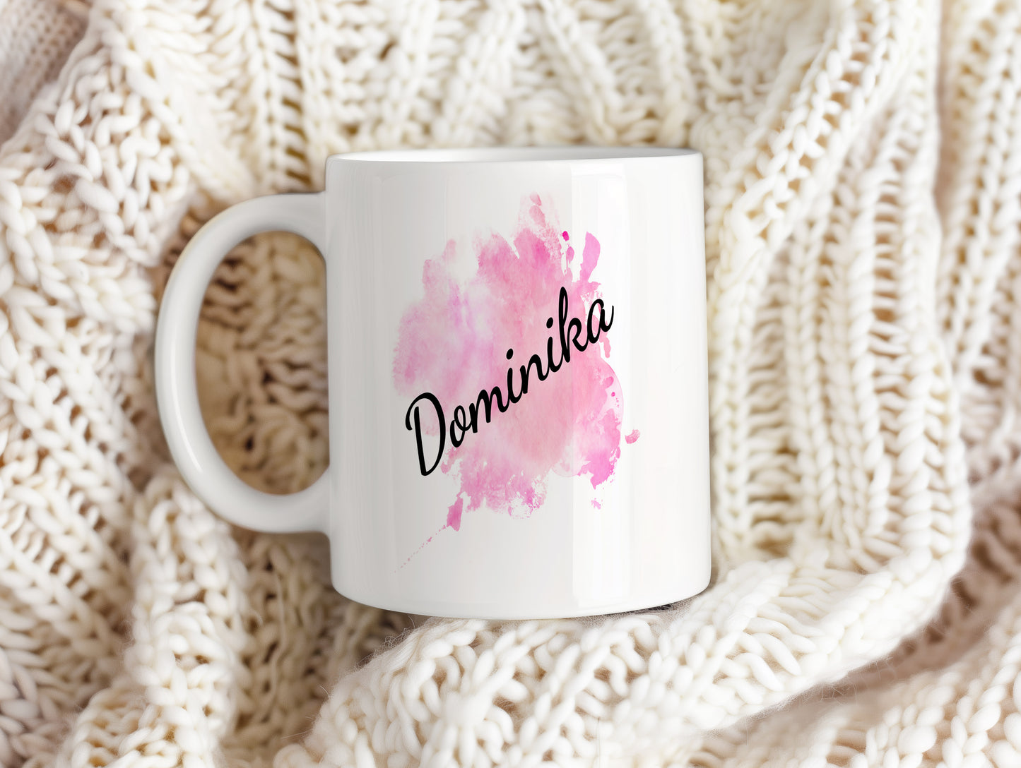 Hrnek se jménem Dominika – růžový akvarel