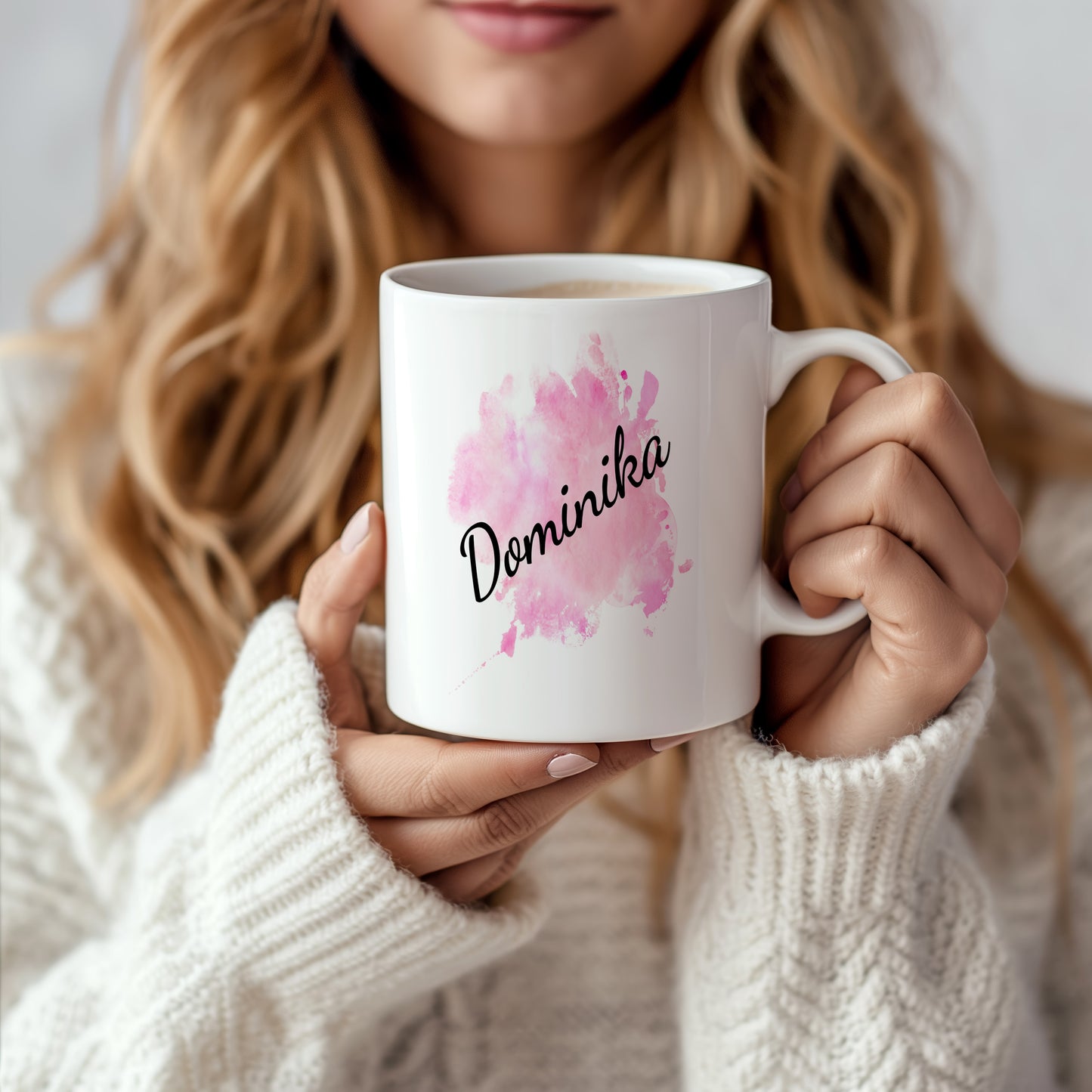 Hrnek se jménem Dominika – růžový akvarel