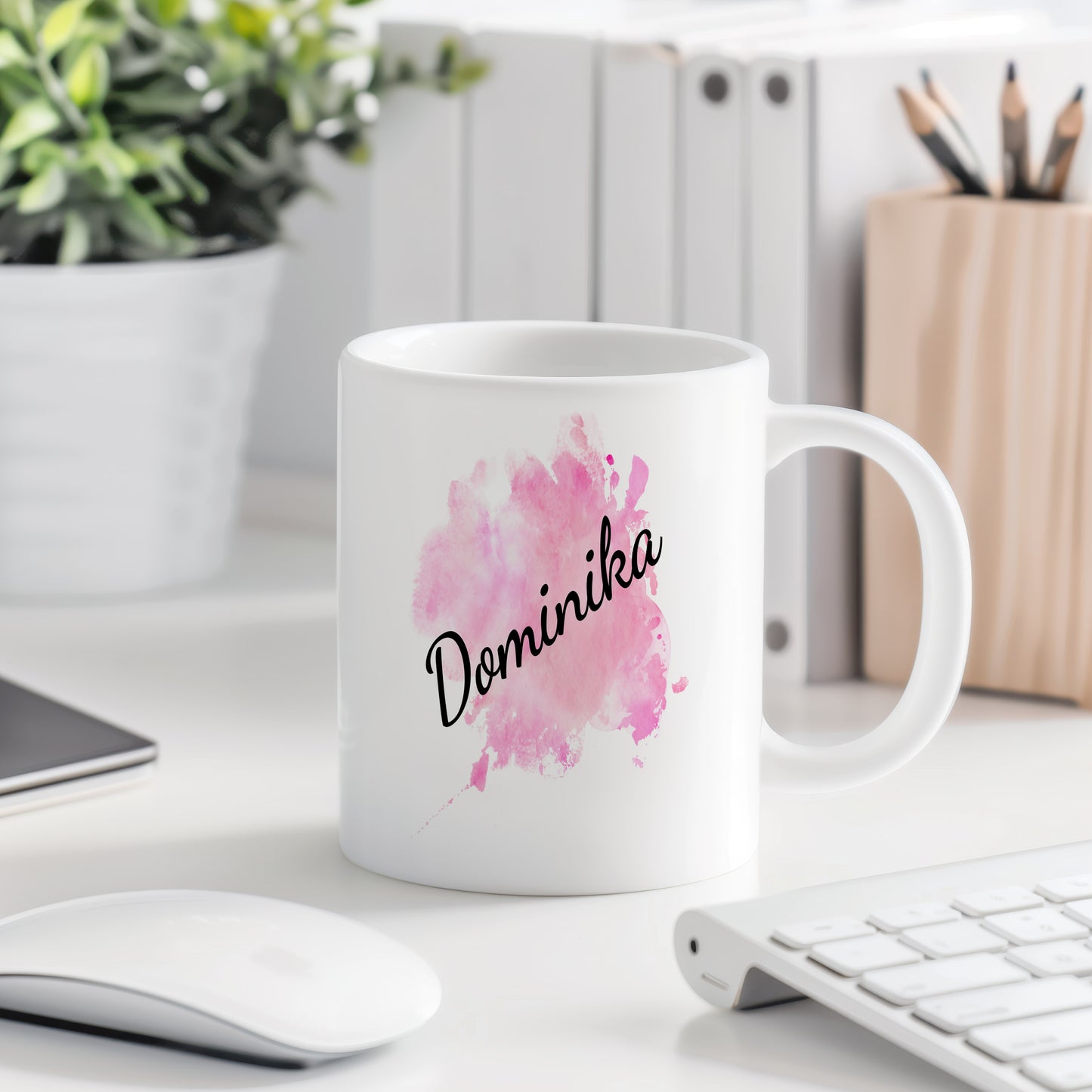Hrnek se jménem Dominika – růžový akvarel