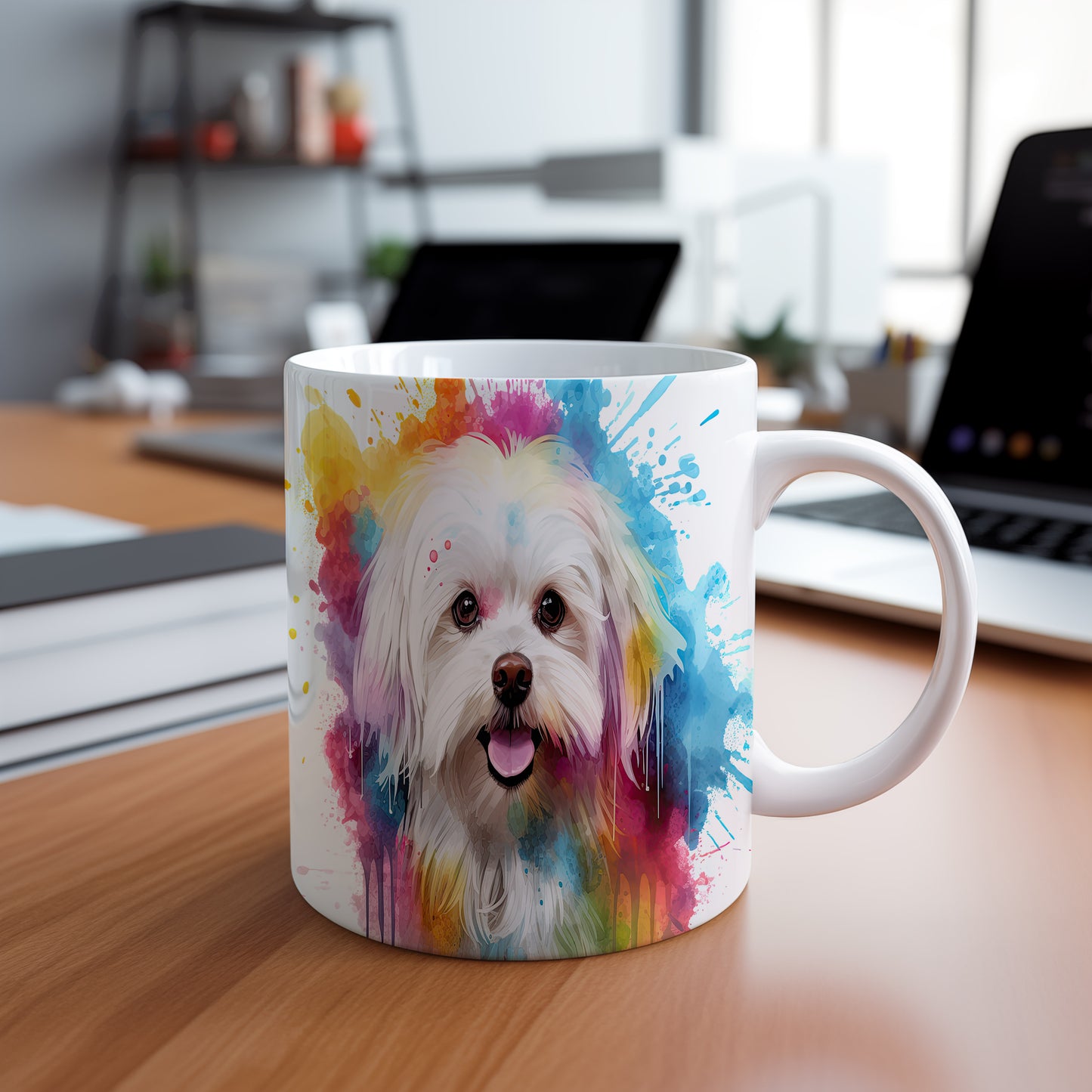 Hrnek s maltským psíkem a radostným pozadím