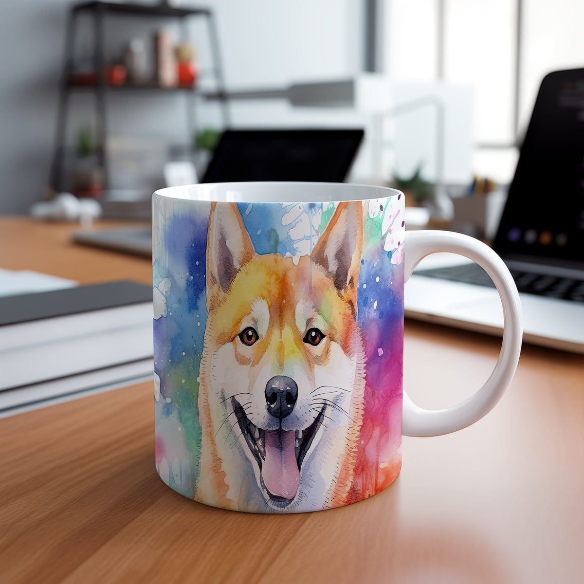 Hrnek s veselým obličejem shiba inu