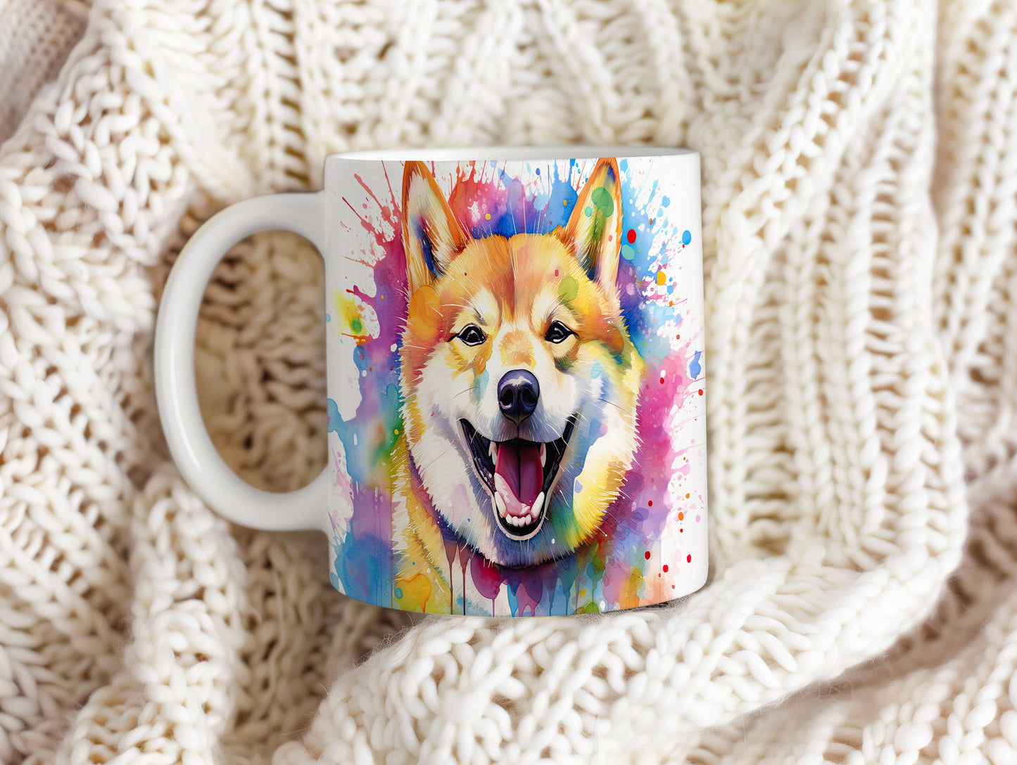 Hrnek se šťastným shibainu a barevnou explozí