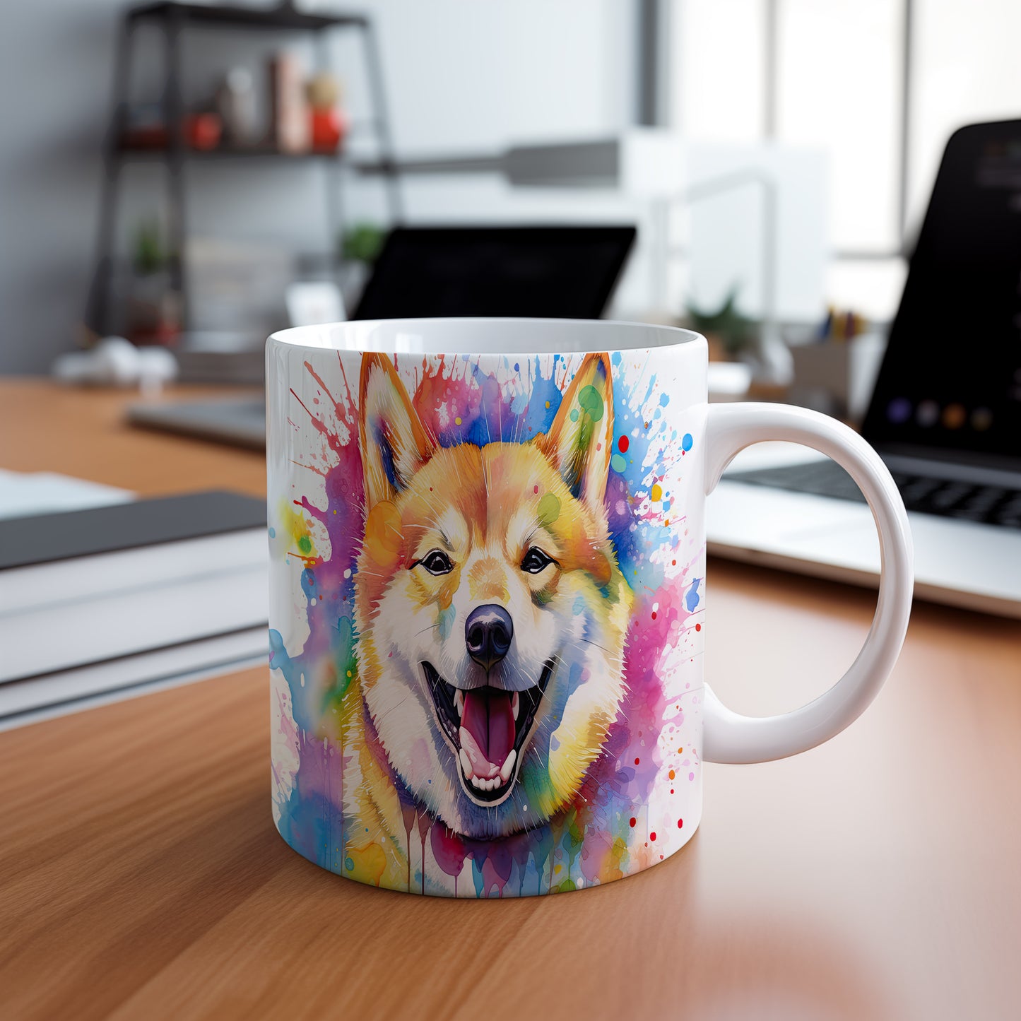 Hrnek se šťastným shibainu a barevnou explozí