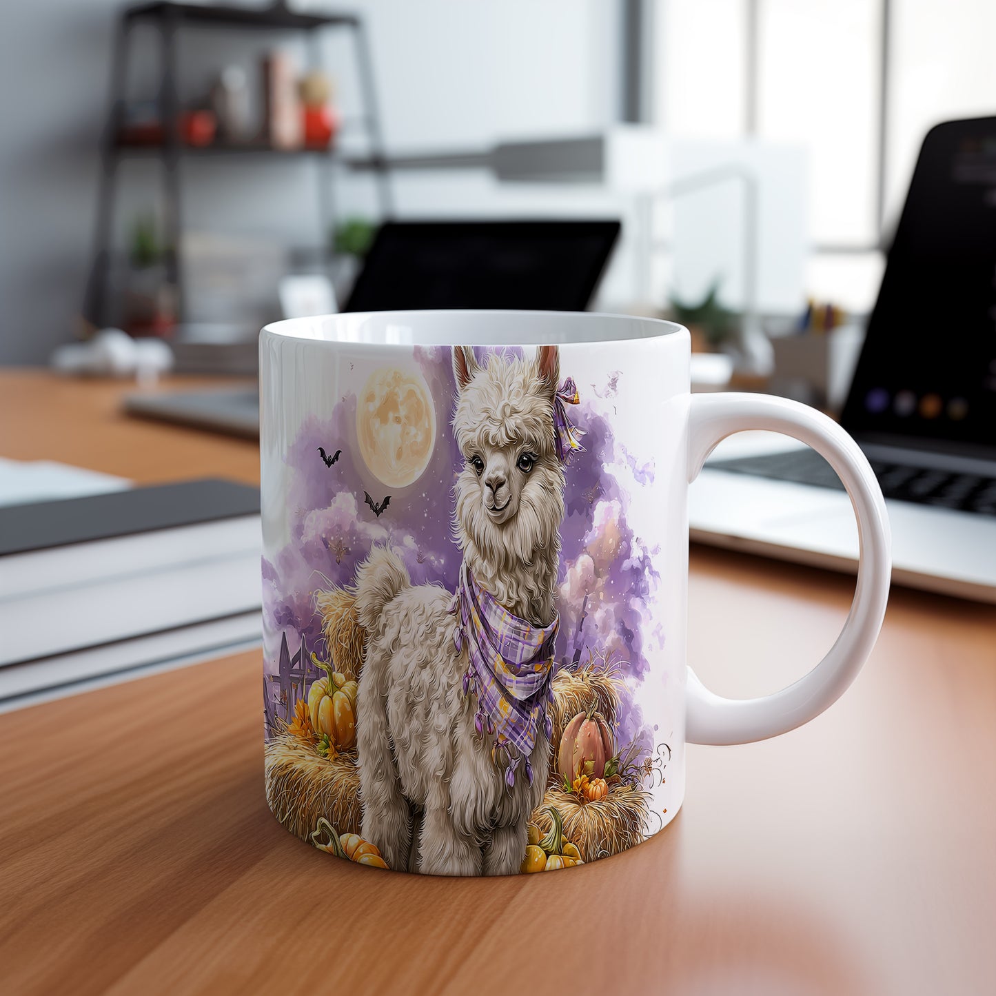 Hrnek s roztomilou lamou – černobílým motivem