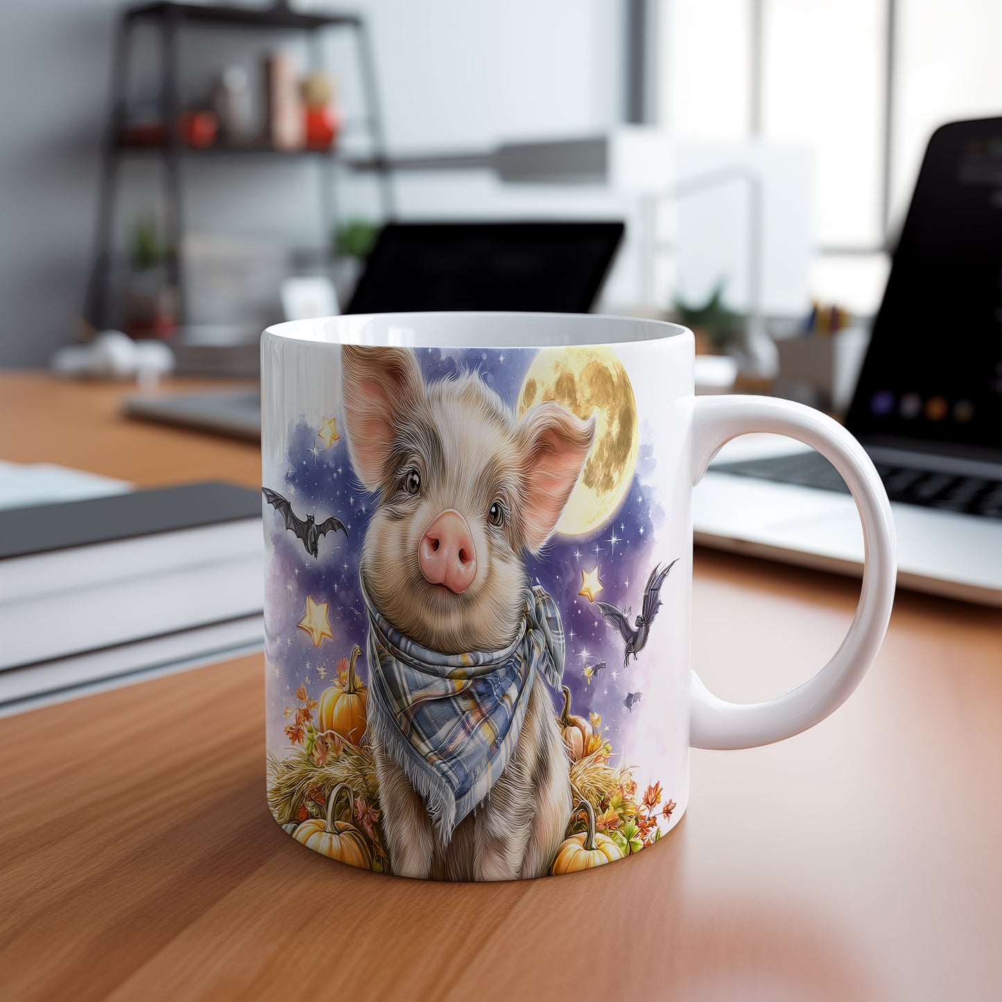 Hrnek s roztomilým prasátkem – modrými detaily