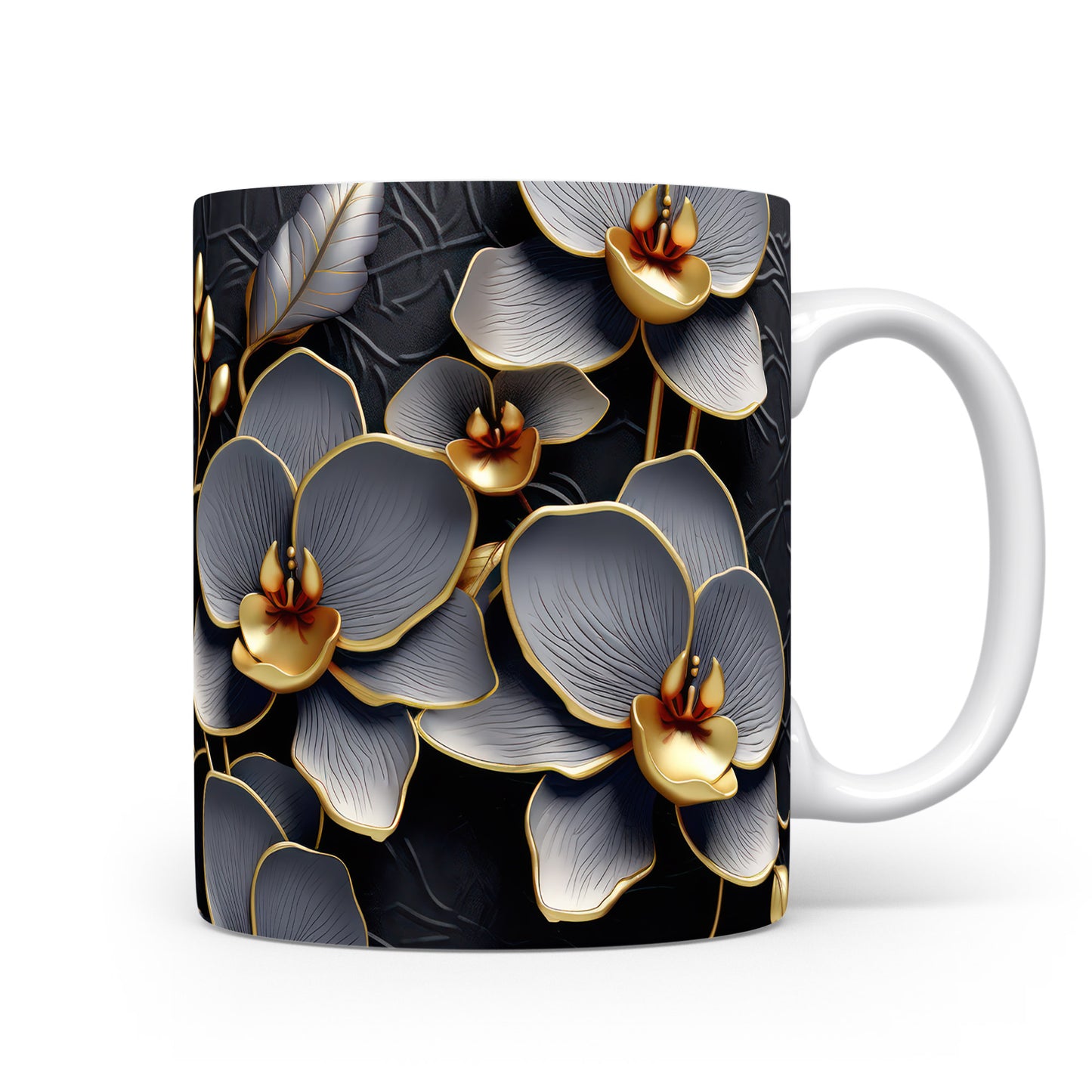 Hrnek s elegantními orchidejemi