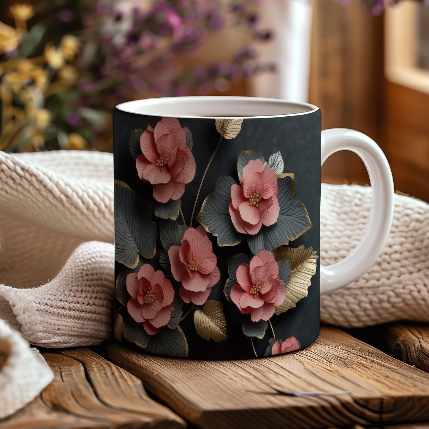 Hrnek s květinami v elegantním designu