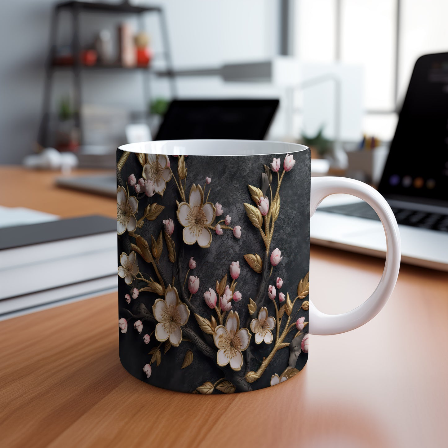 Hrnek s kvetoucími květinami