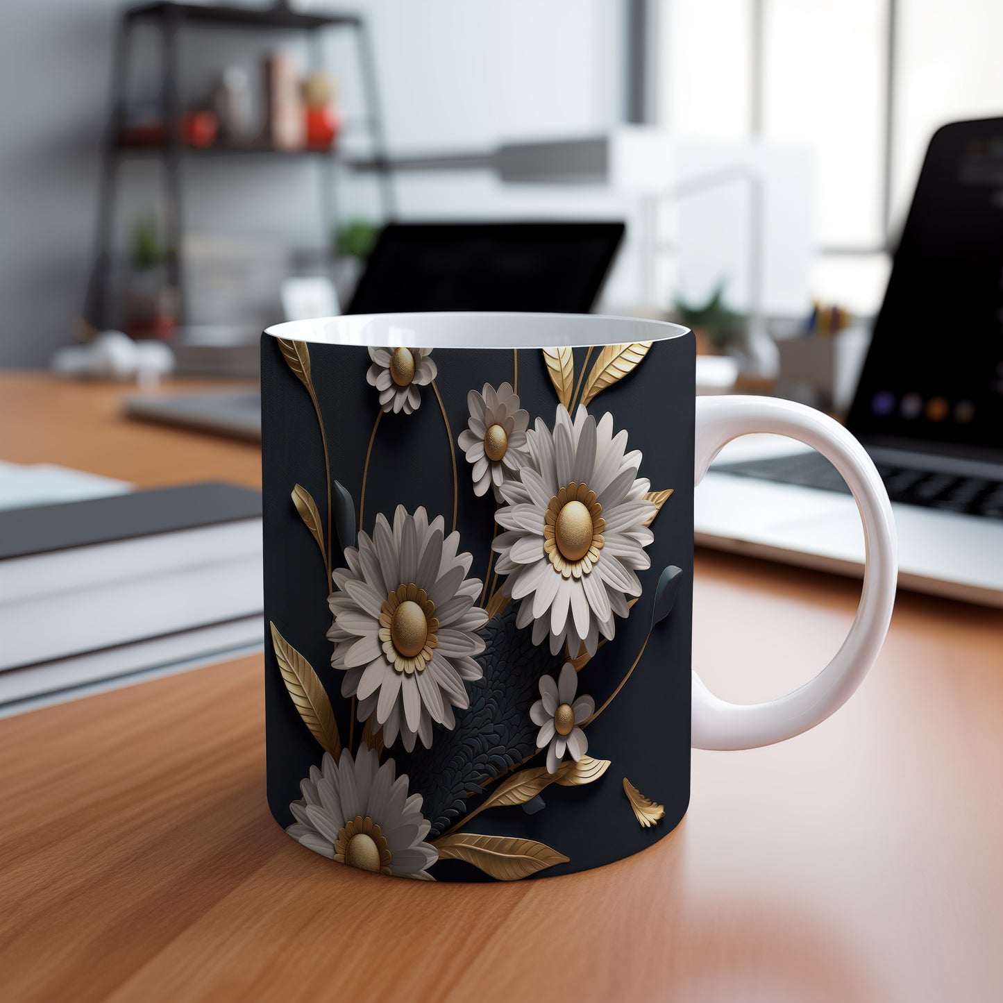 Hrnek s květinovým motivem v 3D efektu