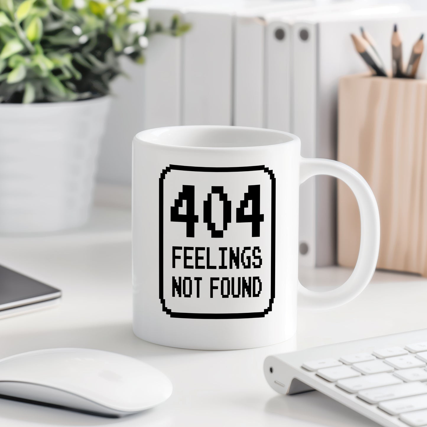 Hrnek s vtipným nápisem – 404 FEELINGS