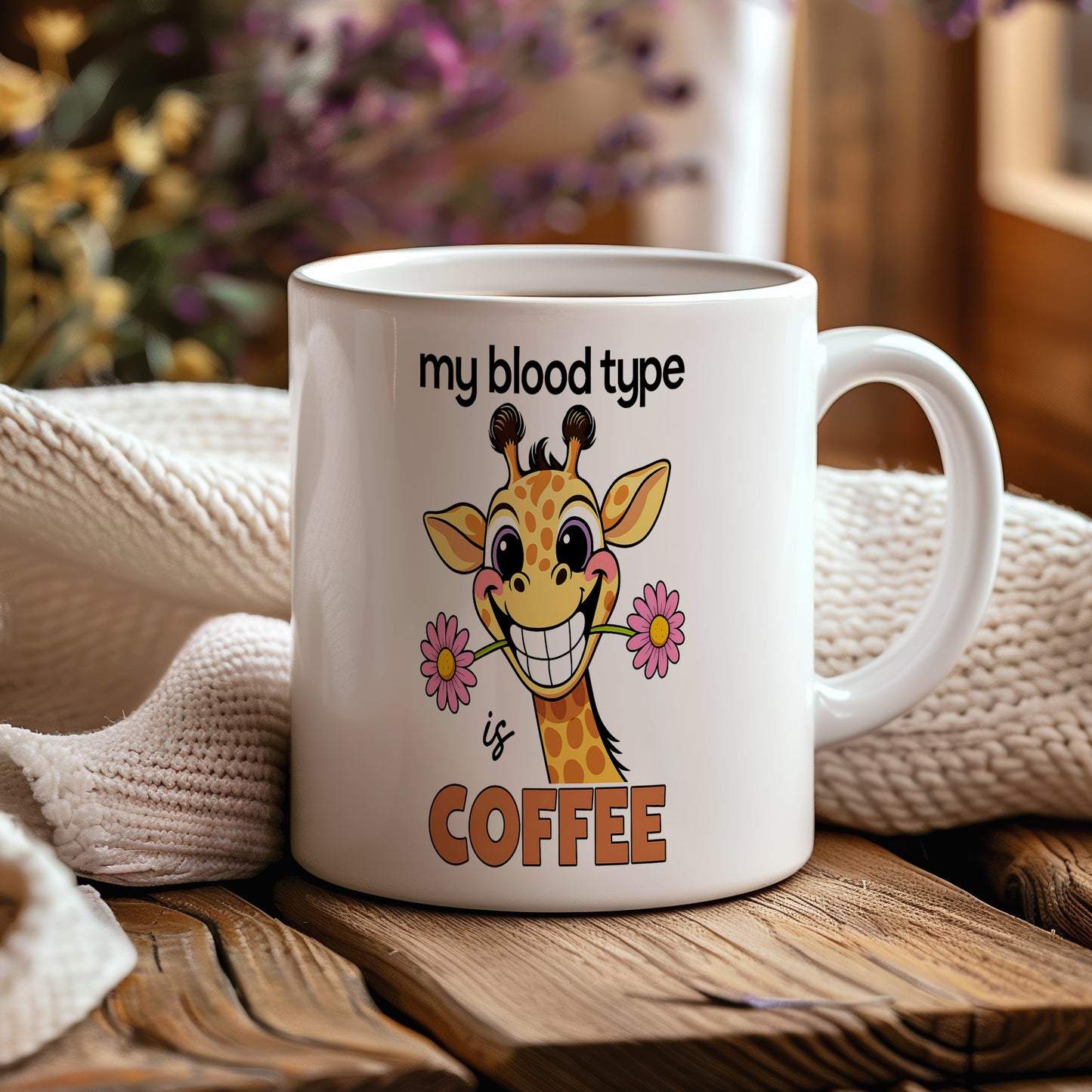 Hrnek s vtipným nápisem – my blood type