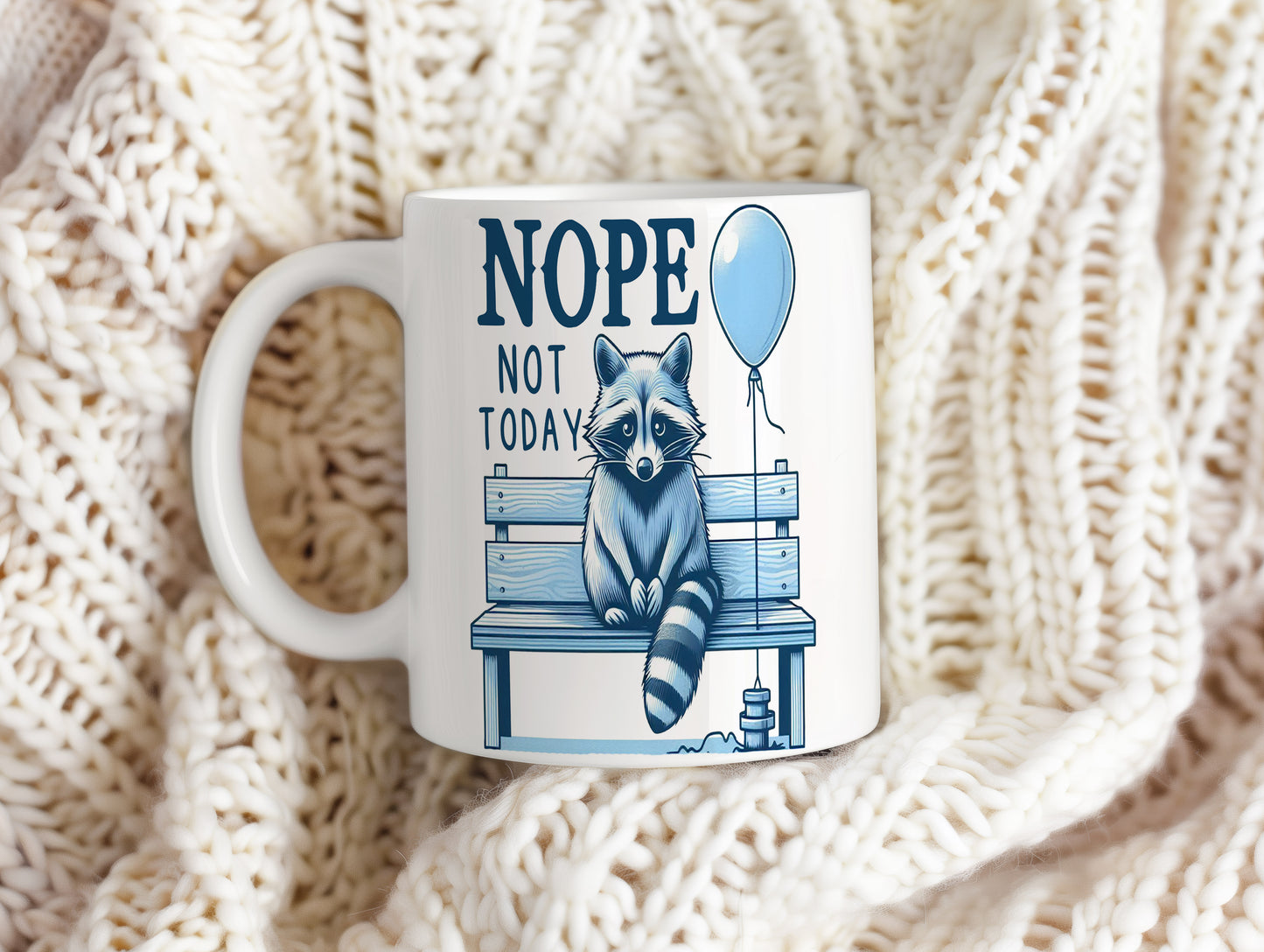 Hrnek s vtipným nápisem – NOPE – modro-bílý motiv