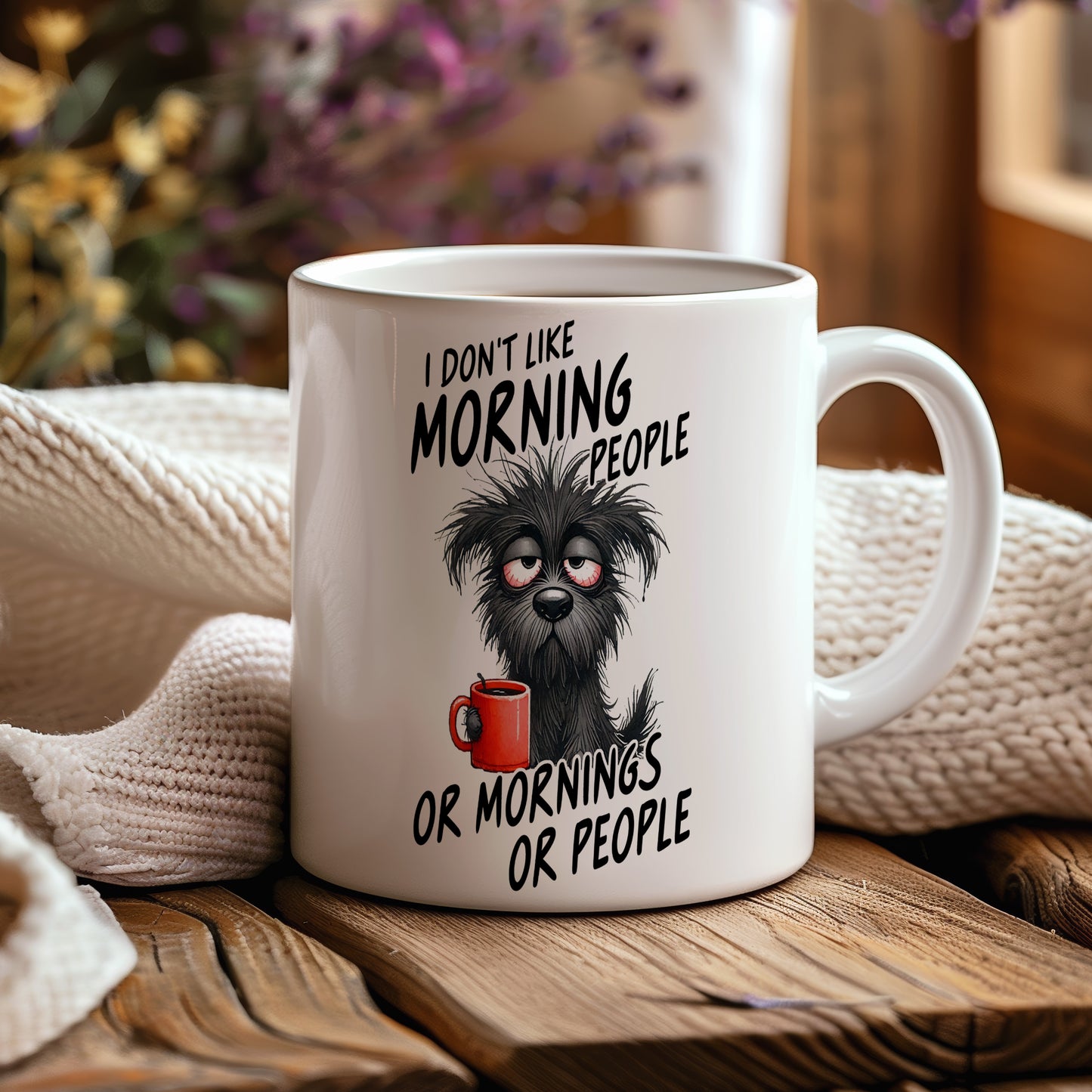 Hrnek s vtipným nápisem – I DON'T LIKE MORNING