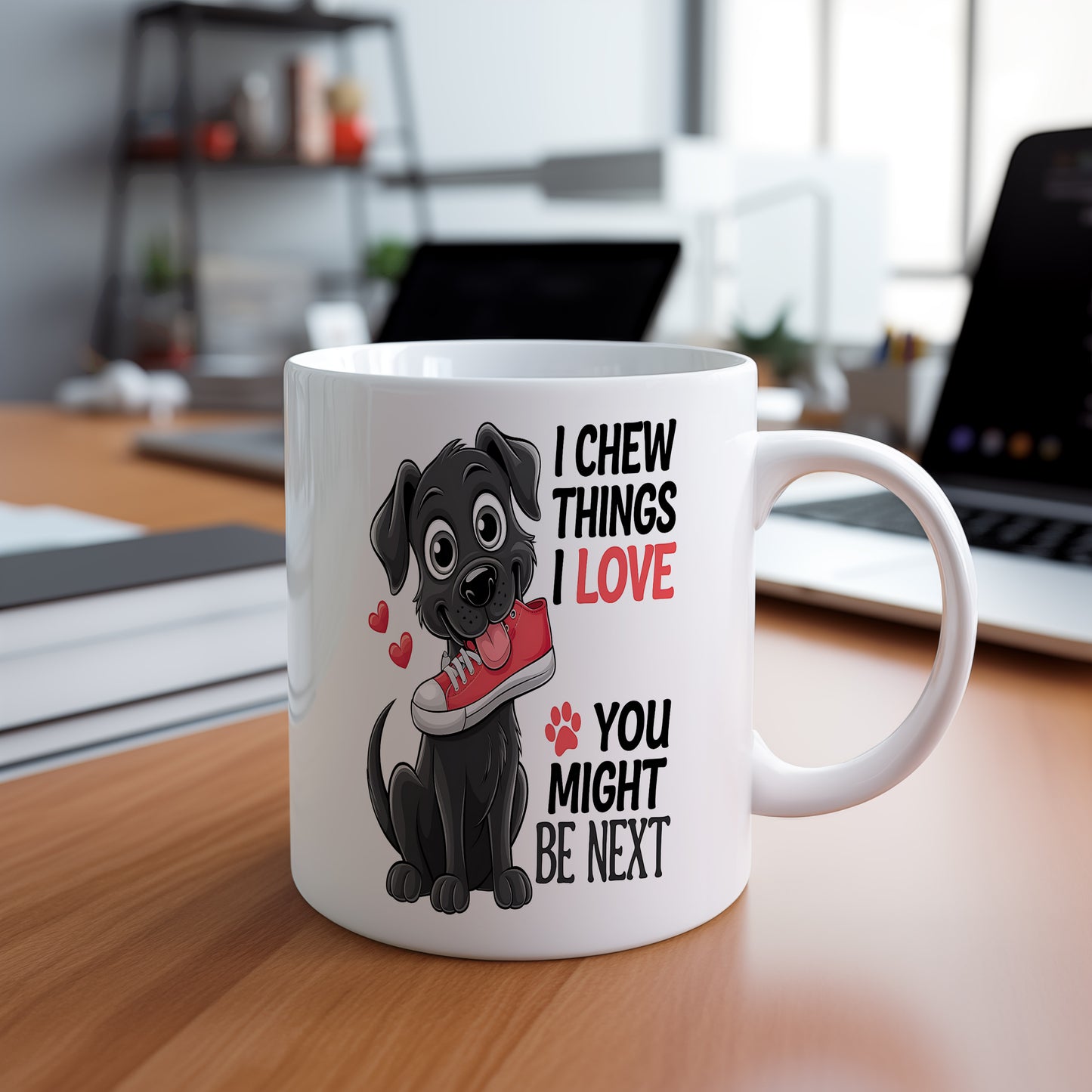 Hrnek s vtipným nápisem – I CHEW THINGS