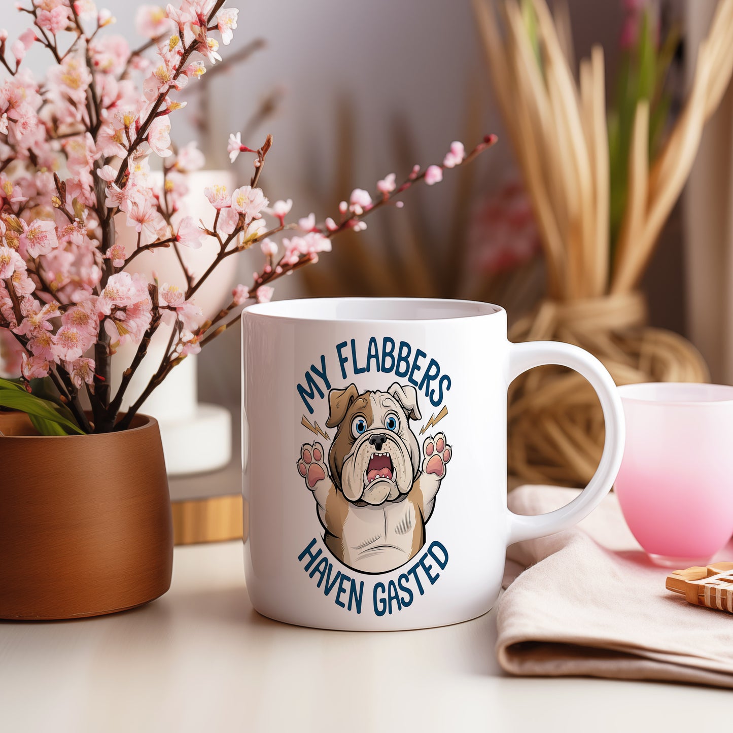Hrnek s vtipným nápisem – My Flabbers – humorný motiv