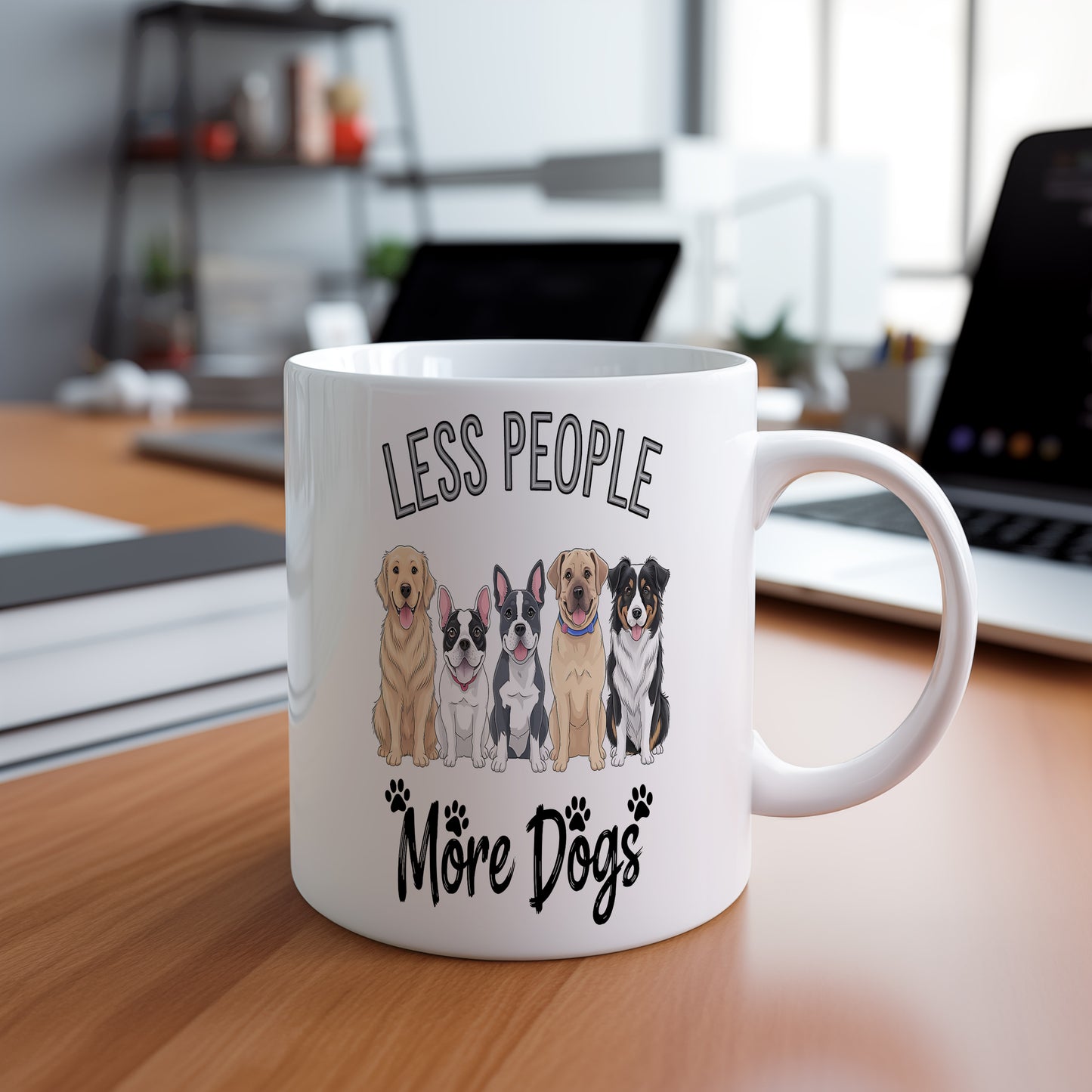 Hrnek s vtipným nápisem – LESS PEOPLE – psí motiv