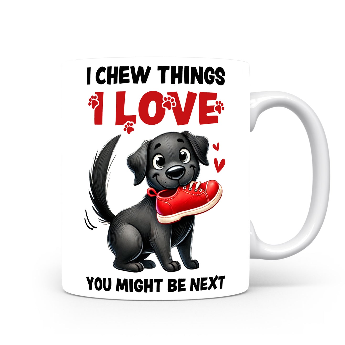 Hrnek s vtipným nápisem – I CHEW THINGS – roztomilý pes