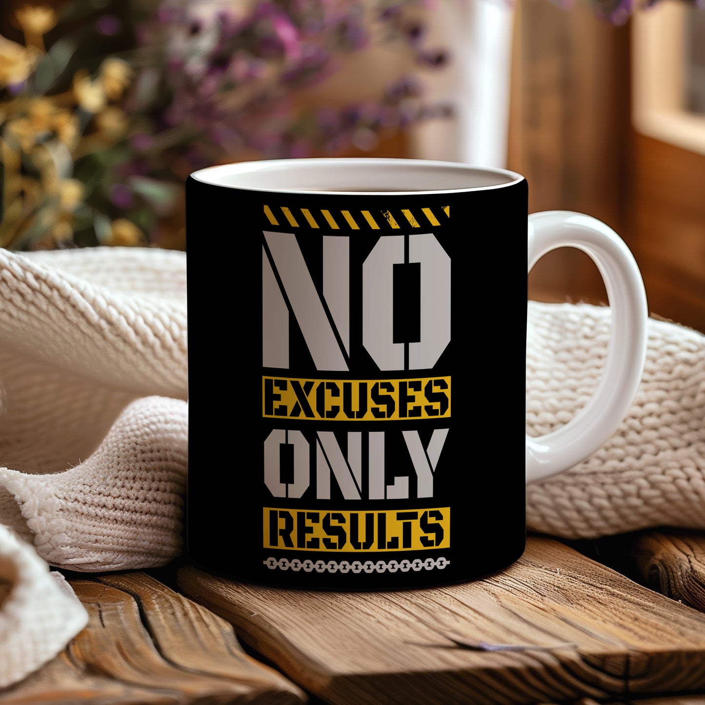 Hrnek s motivačním citátem – No Excuses