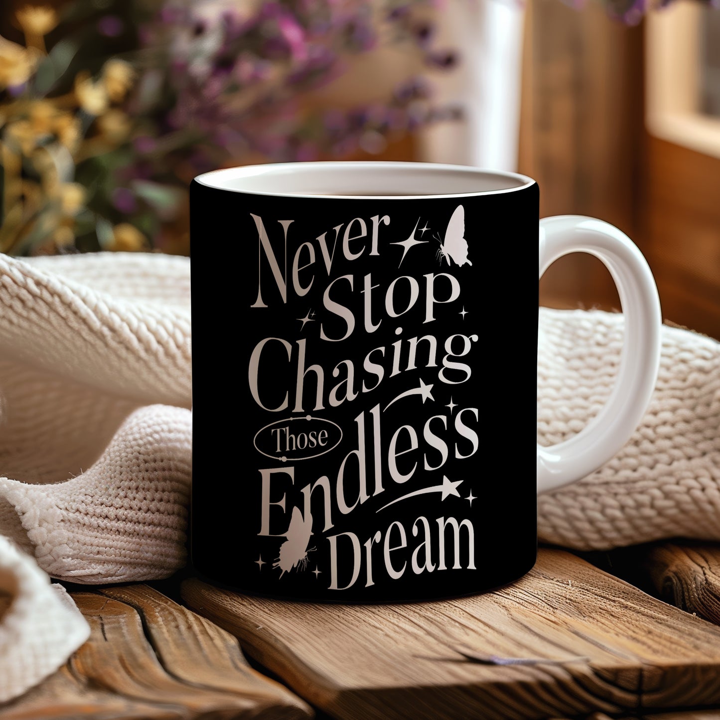 Hrnek s motivačním citátem – Never Stop Chasing