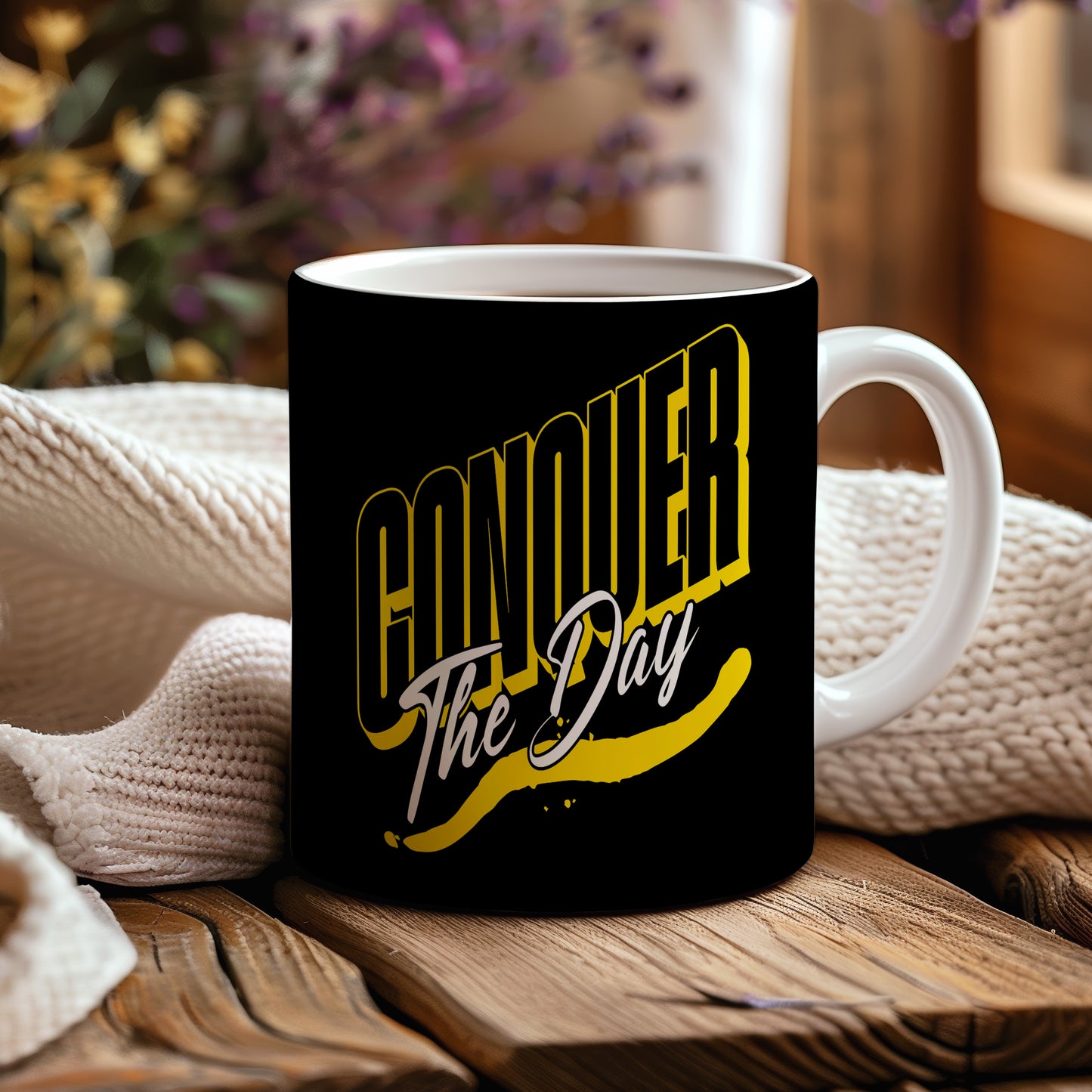 Hrnek s motivačním citátem – Conquer the Day