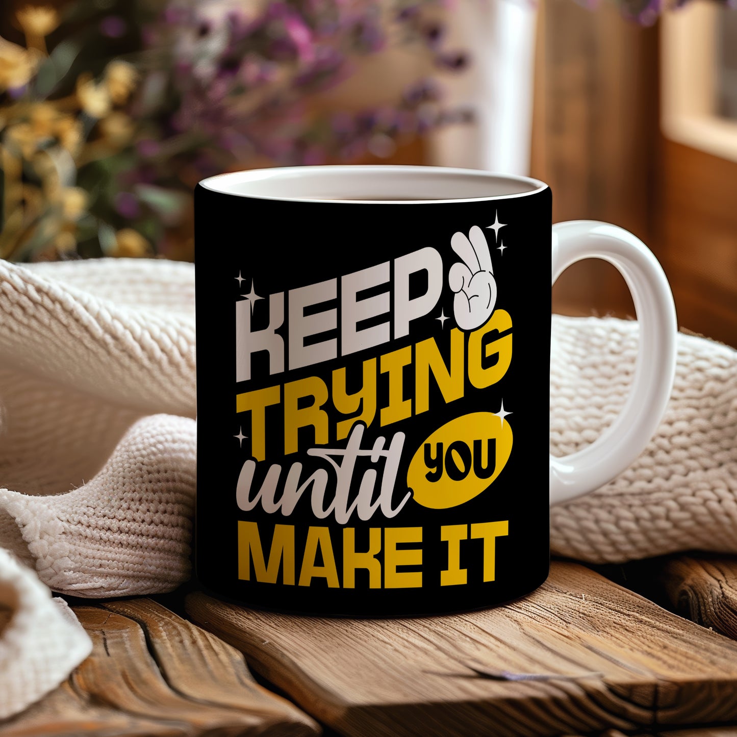 Hrnek s motivačním citátem – Keep Trying