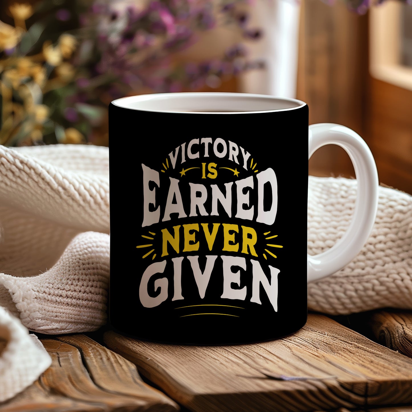 Hrnek s motivačním citátem – Victory is Earned