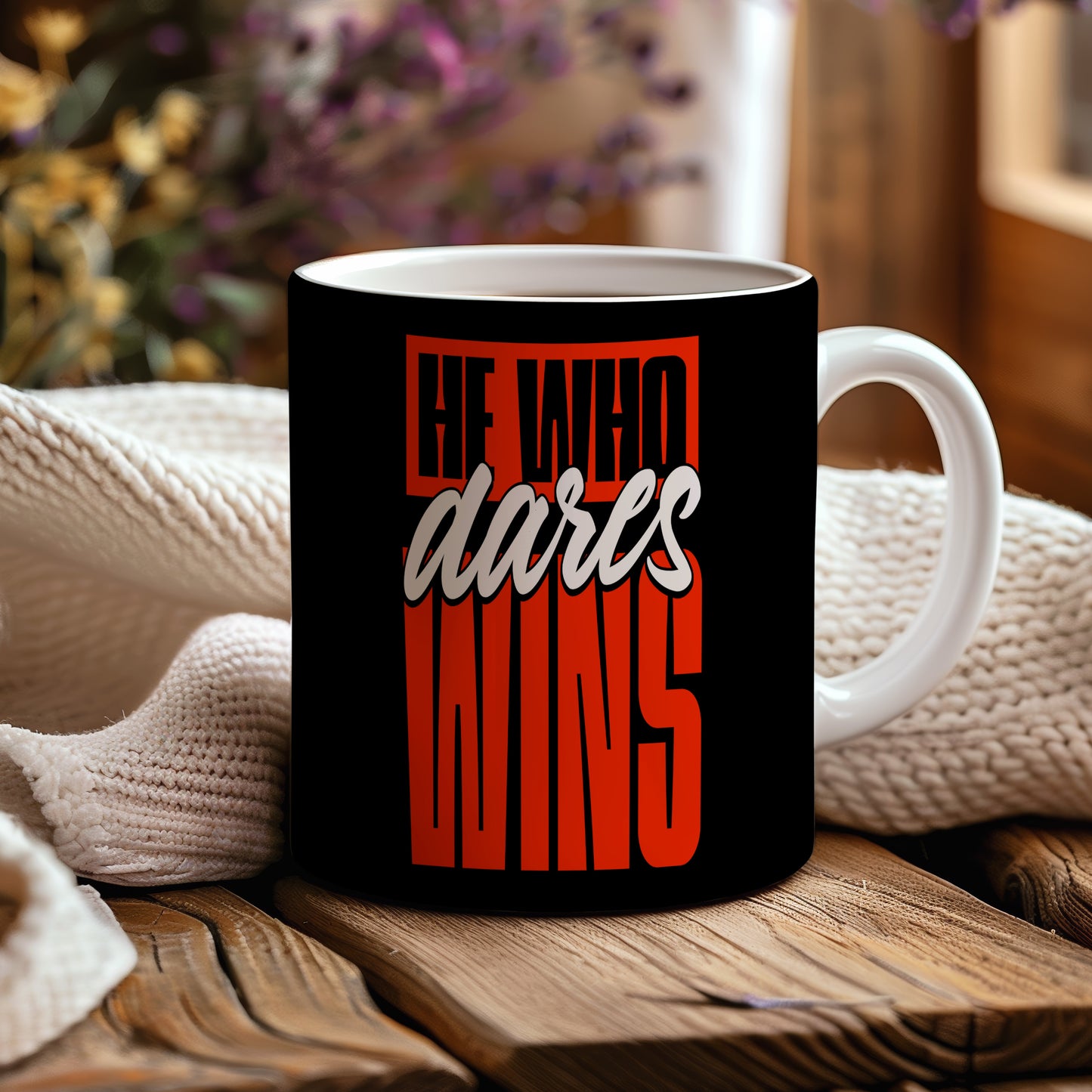 Hrnek s motivačním citátem – Dares Wins