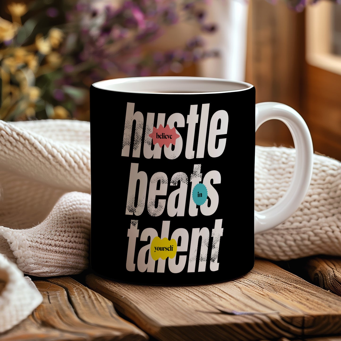 Hrnek s motivačním citátem – Hustle Beats Talent