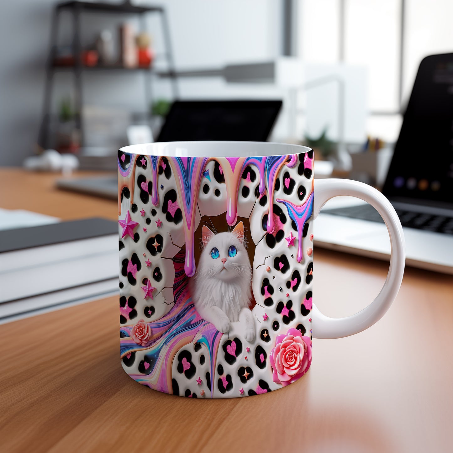 Hrnek s kočkou v donutu