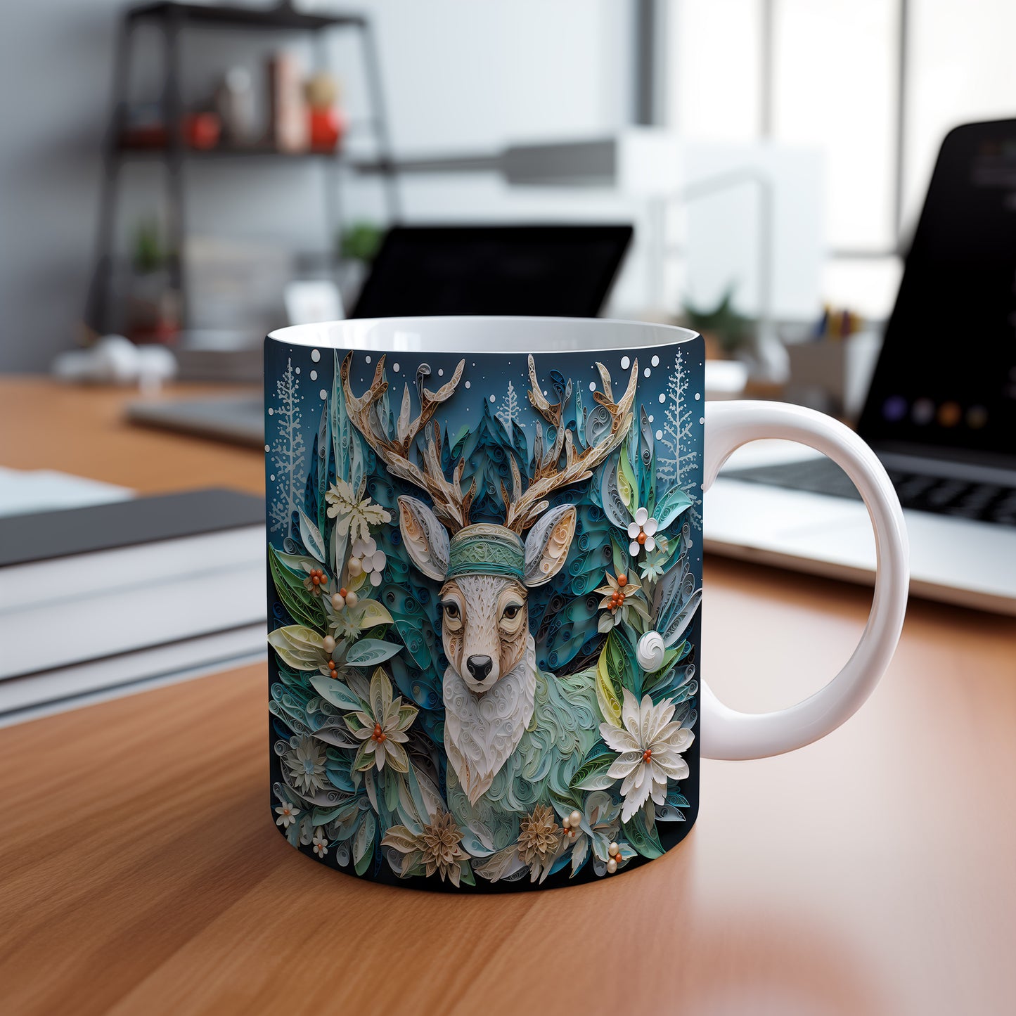 Vánoční hrnek s Jelenem v lese