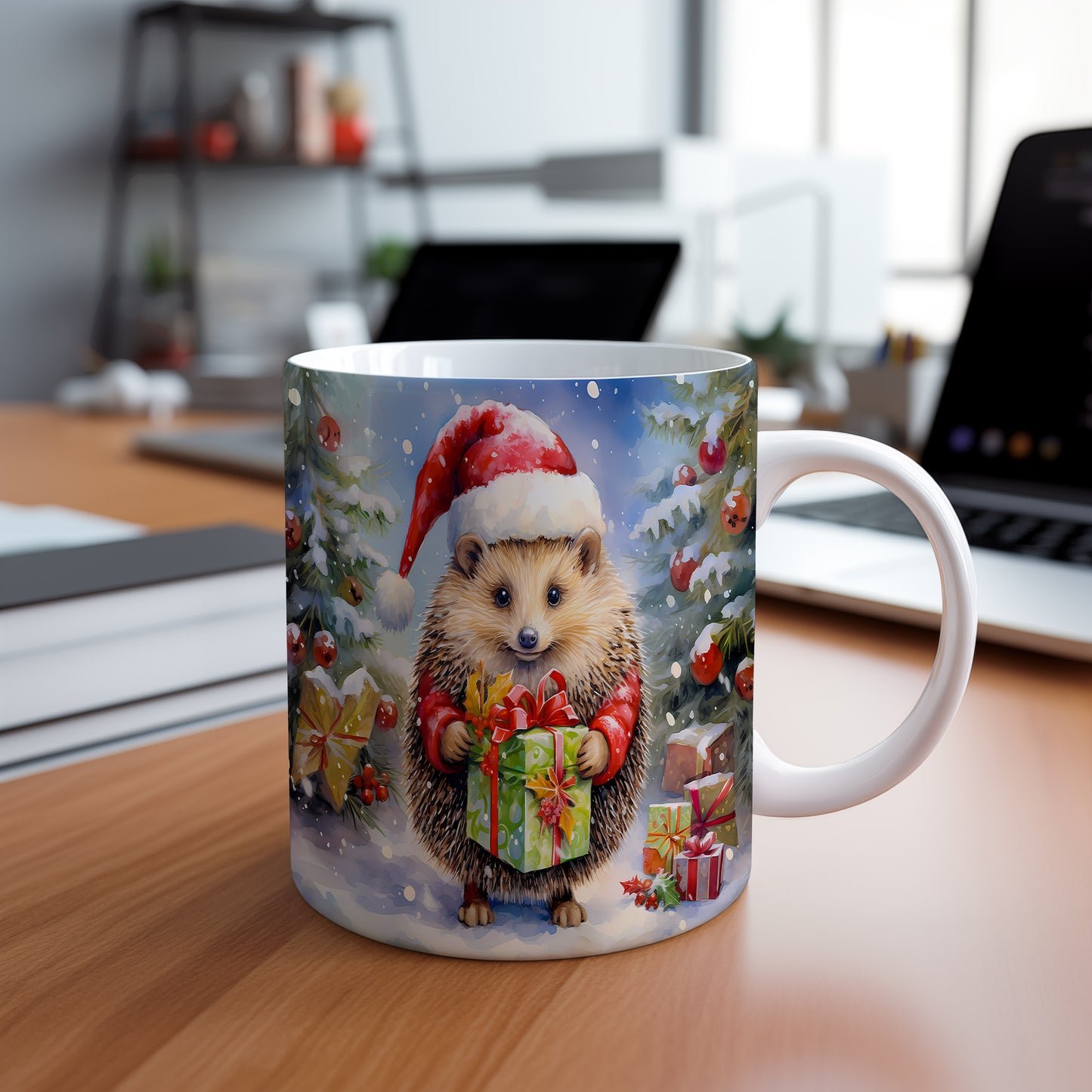 Vánoční hrnek s ježkem a dárkem