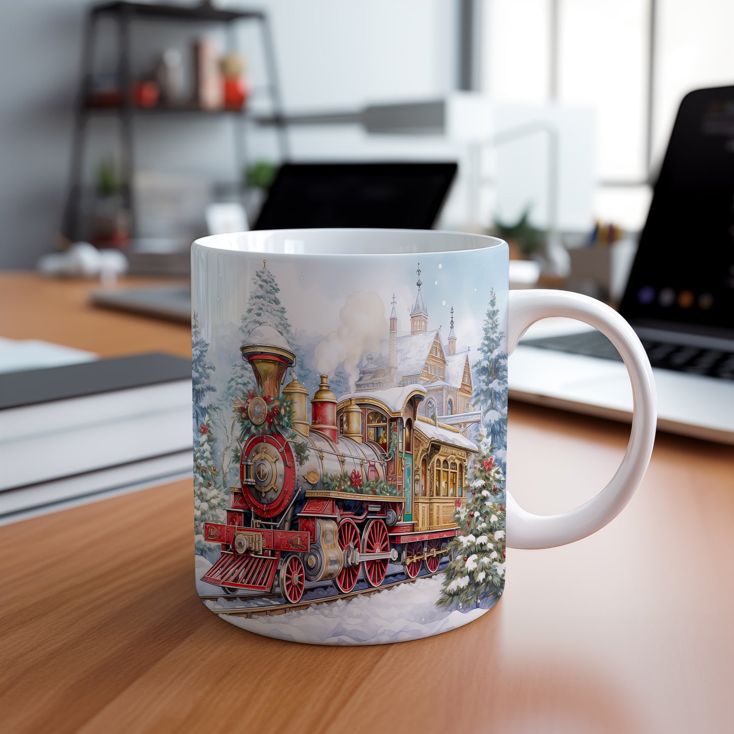 Vánoční hrnek s Parní lokomotivou