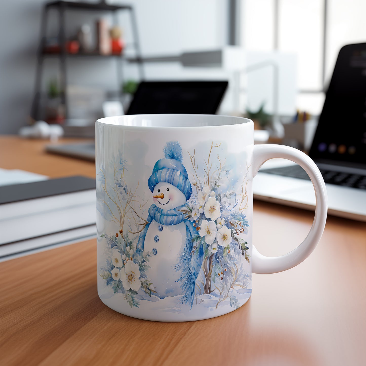 Vánoční hrnek se Sněhulákem a květinami