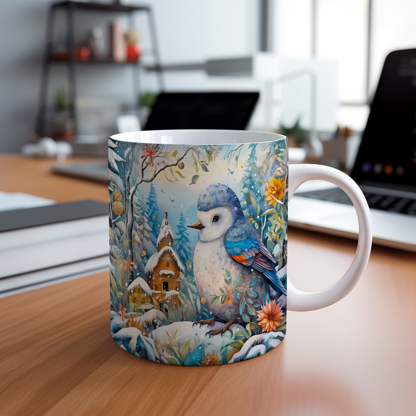 Vánoční hrnek s Ptáčkem na větvi – krásný design