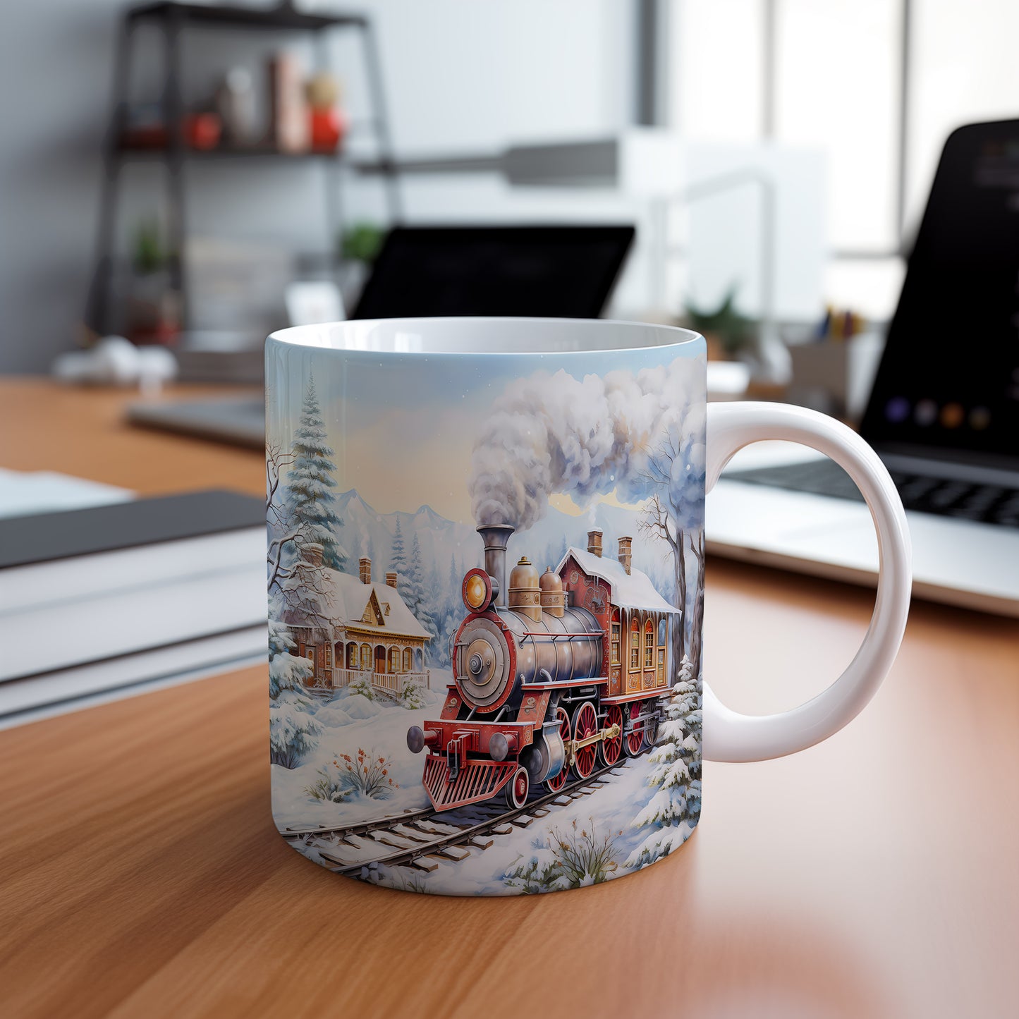 Vánoční hrnek s Parní lokomotivou – krásný design