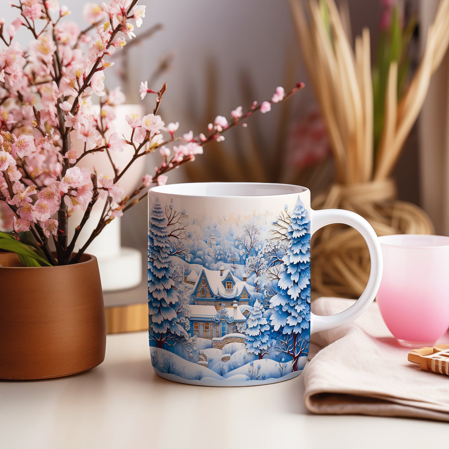 Vánoční hrnek se zimními vesnicemi – originální design