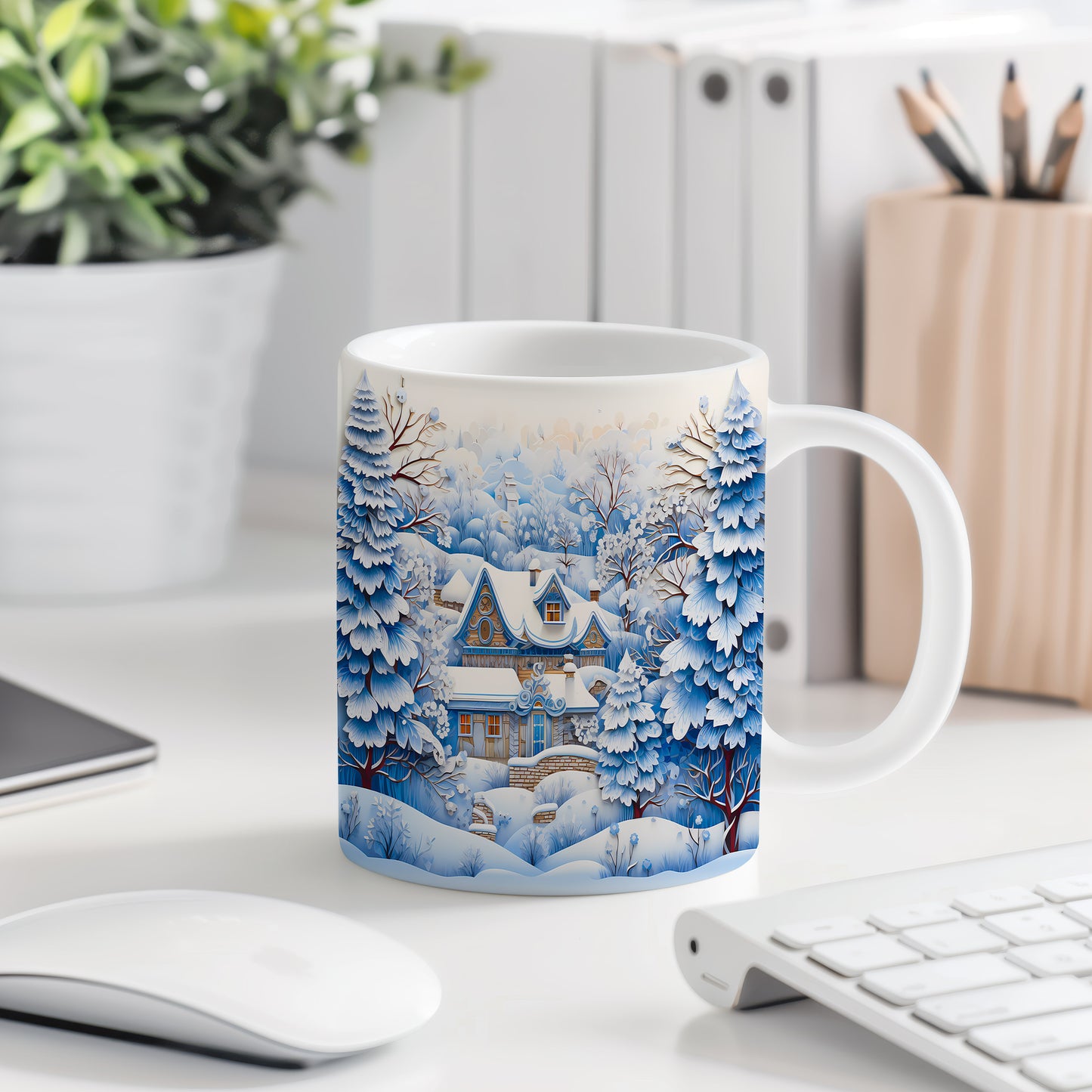 Vánoční hrnek se zimními vesnicemi – originální design