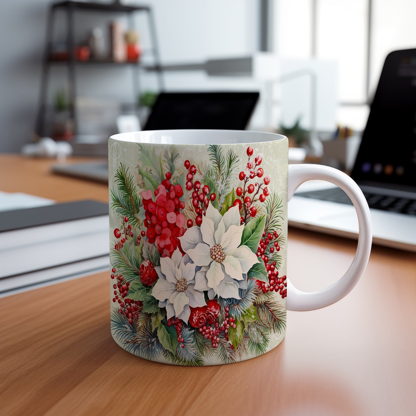 Vánoční hrnek s kyticemi