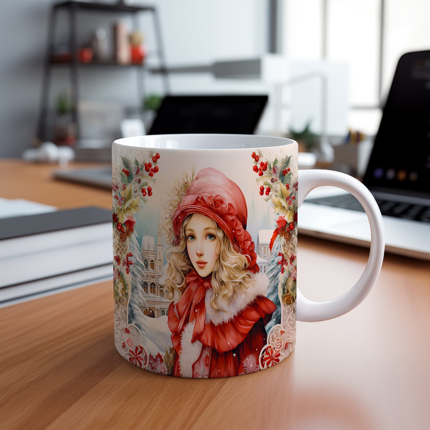 Vánoční hrnek s Dívkou v zimním oblečení