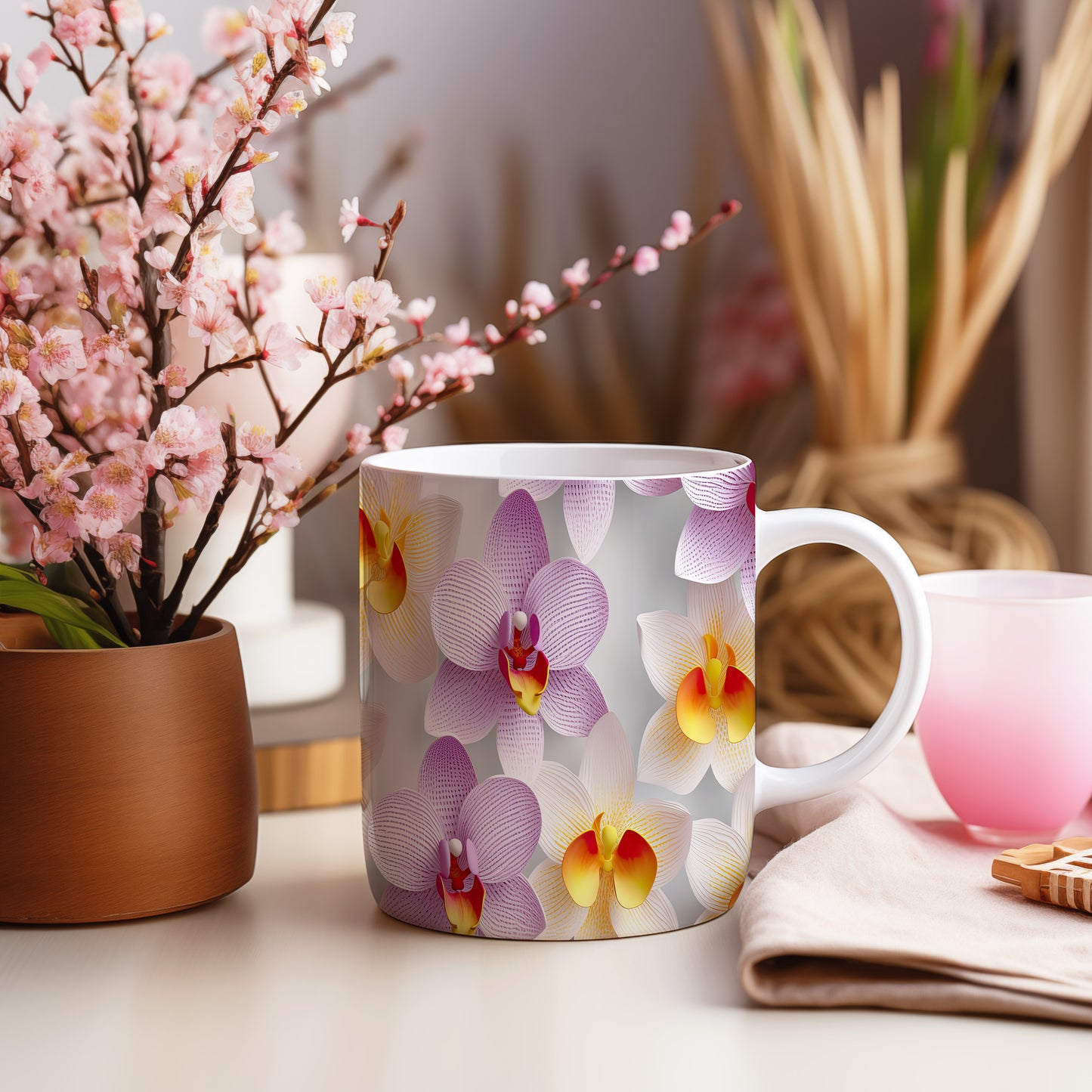 Hrnek s motivem orchidejí – bílým provedením
