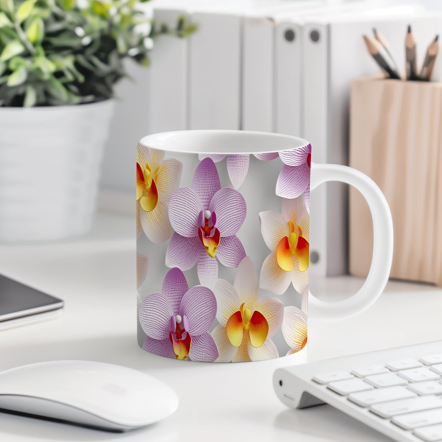 Hrnek s motivem orchidejí – bílým provedením
