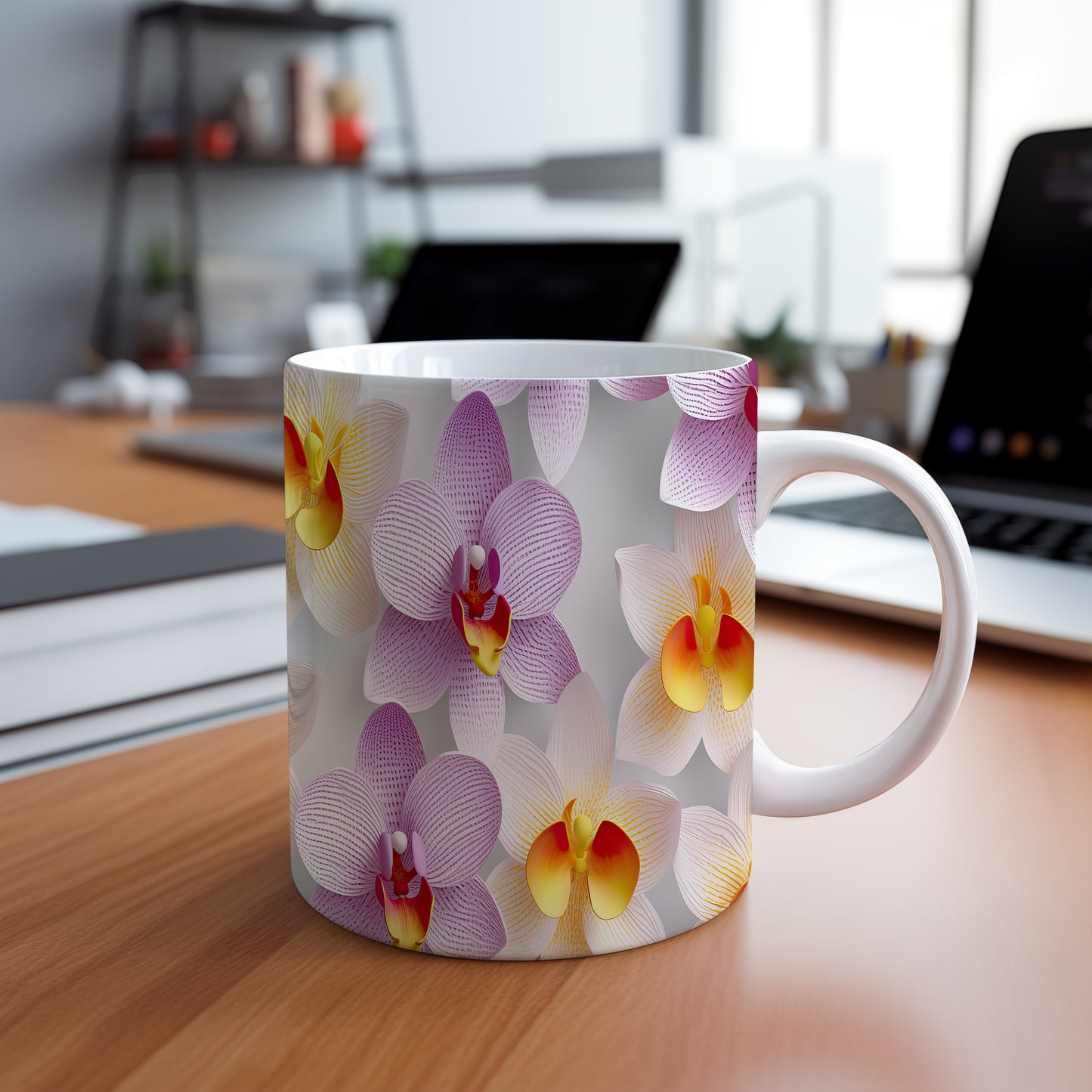 Hrnek s motivem orchidejí – bílým provedením