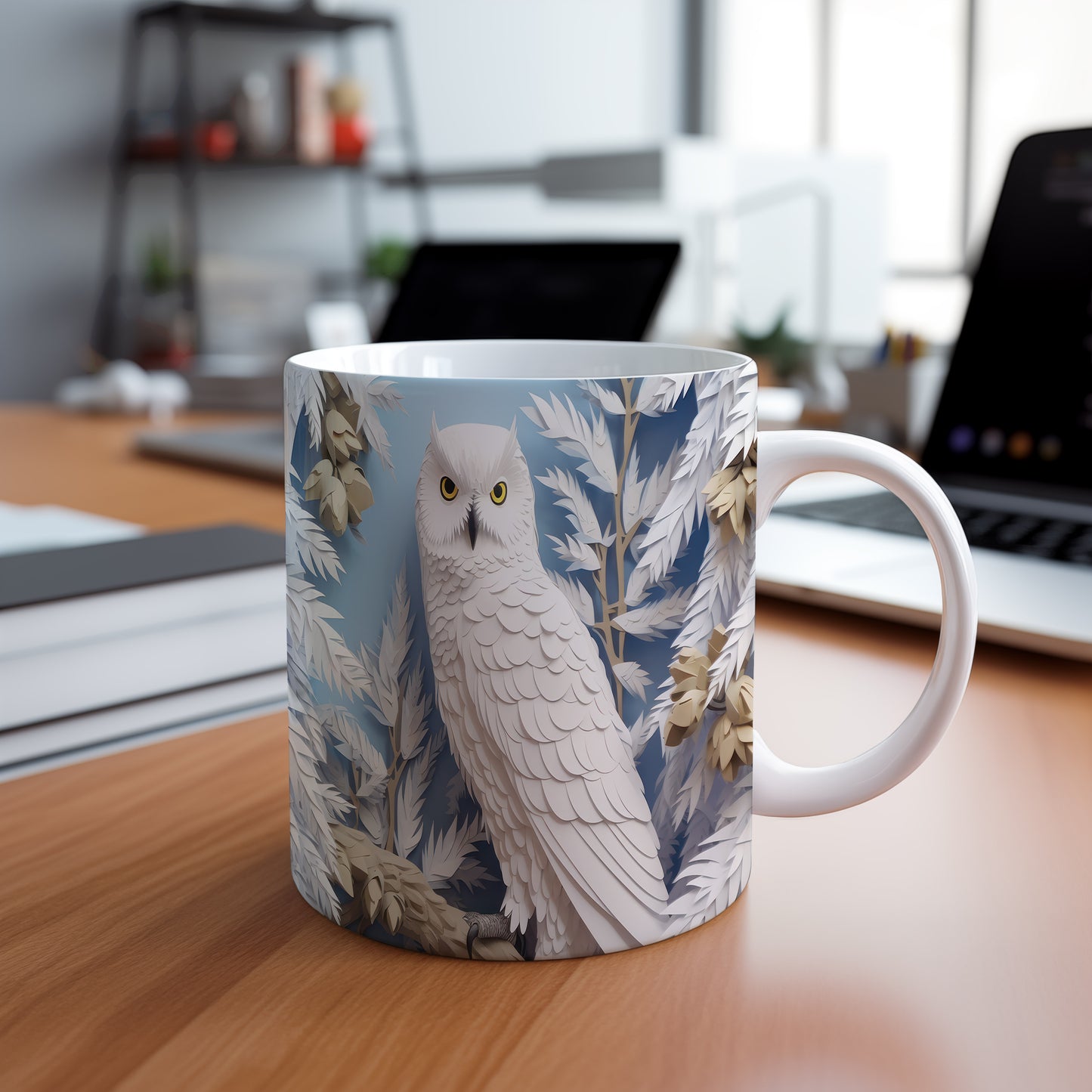 Hrnek s bílou sovou – modrými detaily